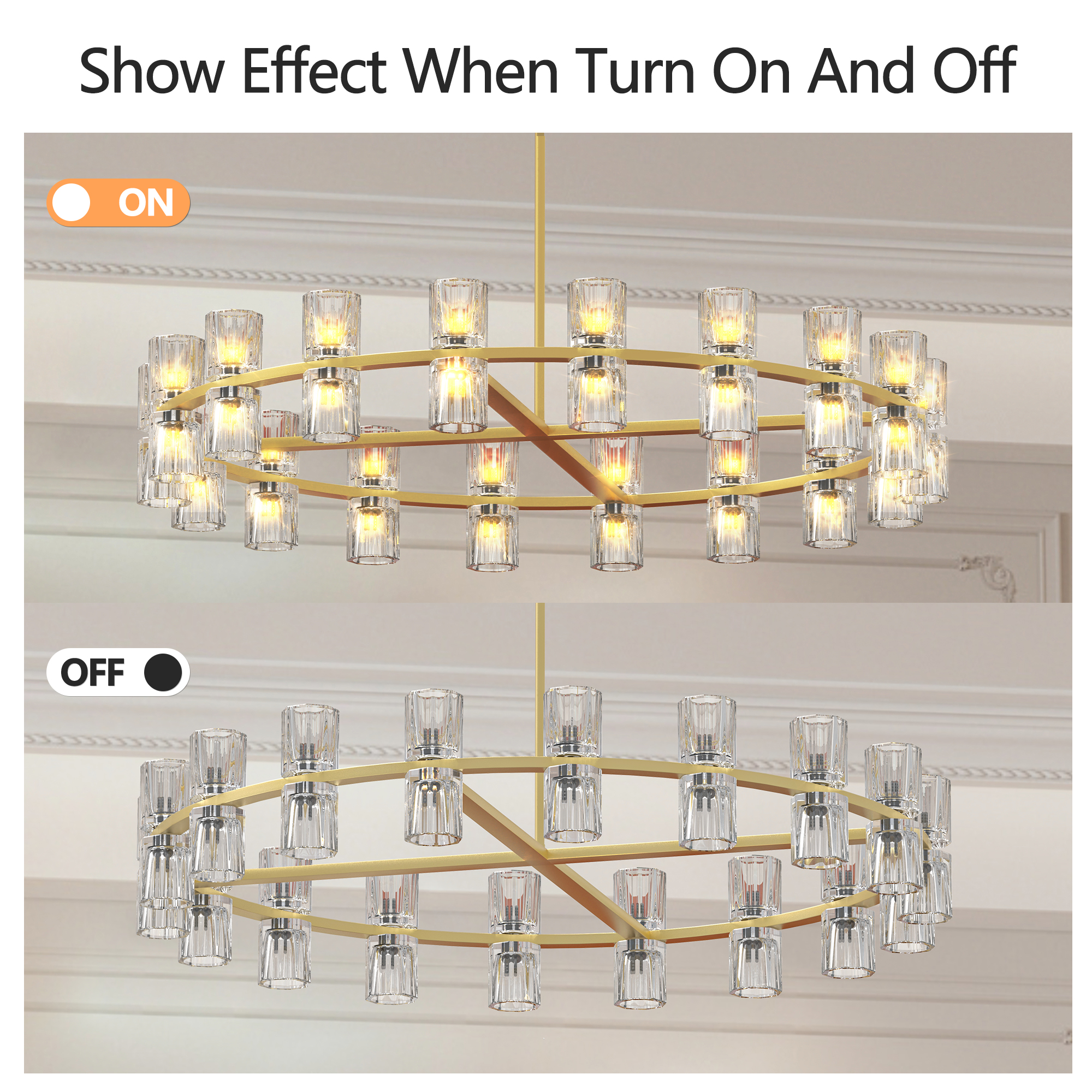Modern 36" Gold Round Chandelier Light Fixture, K9 Crystal Chandeliers for Dining Room, Living Room, Dining Room Chandeliers Over Table, Chandelier for Bedroom, Foyer, Includes 36XG4 Bulbs - Image 3