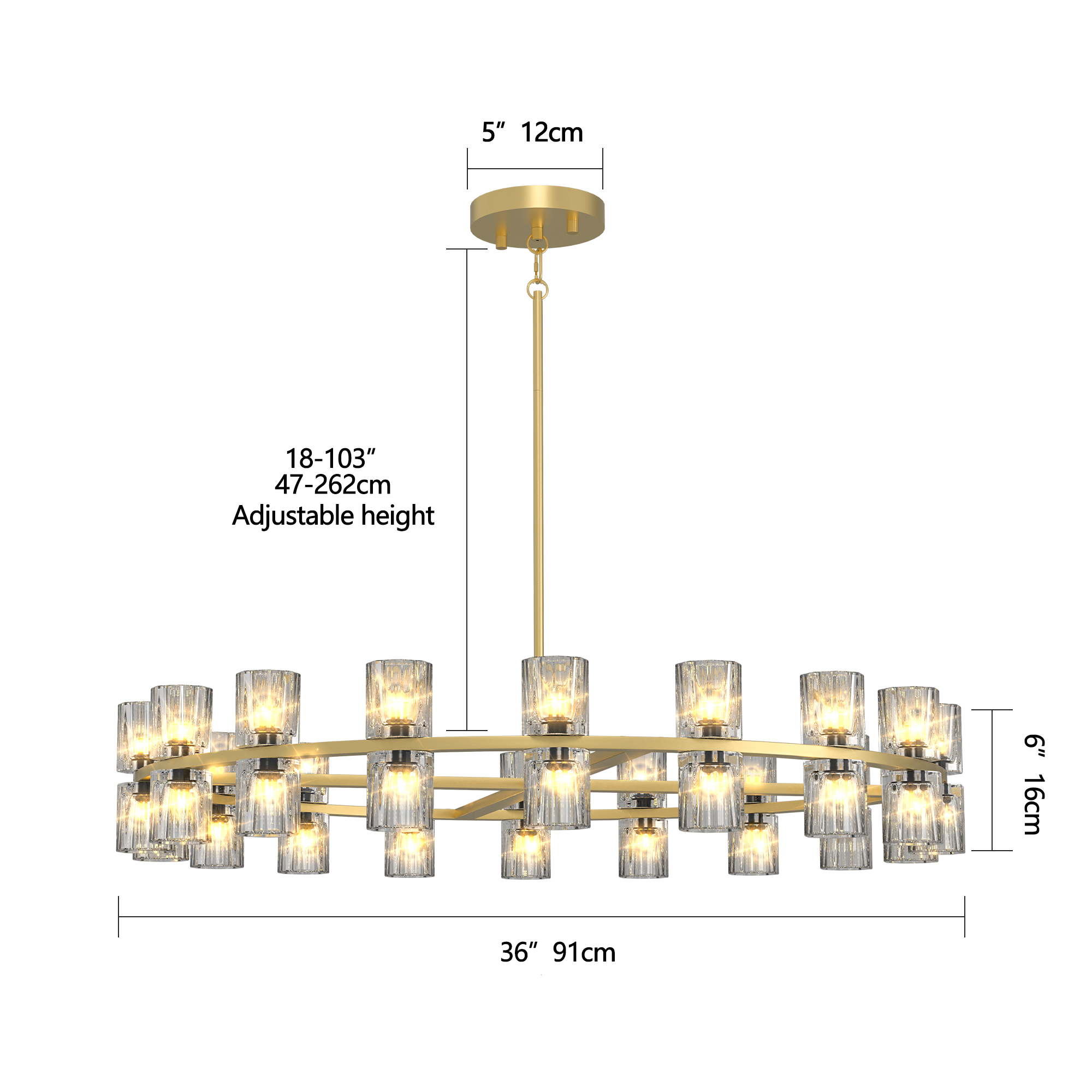 Modern 36" Gold Round Chandelier Light Fixture, K9 Crystal Chandeliers for Dining Room, Living Room, Dining Room Chandeliers Over Table, Chandelier for Bedroom, Foyer, Includes 36XG4 Bulbs - Image 6