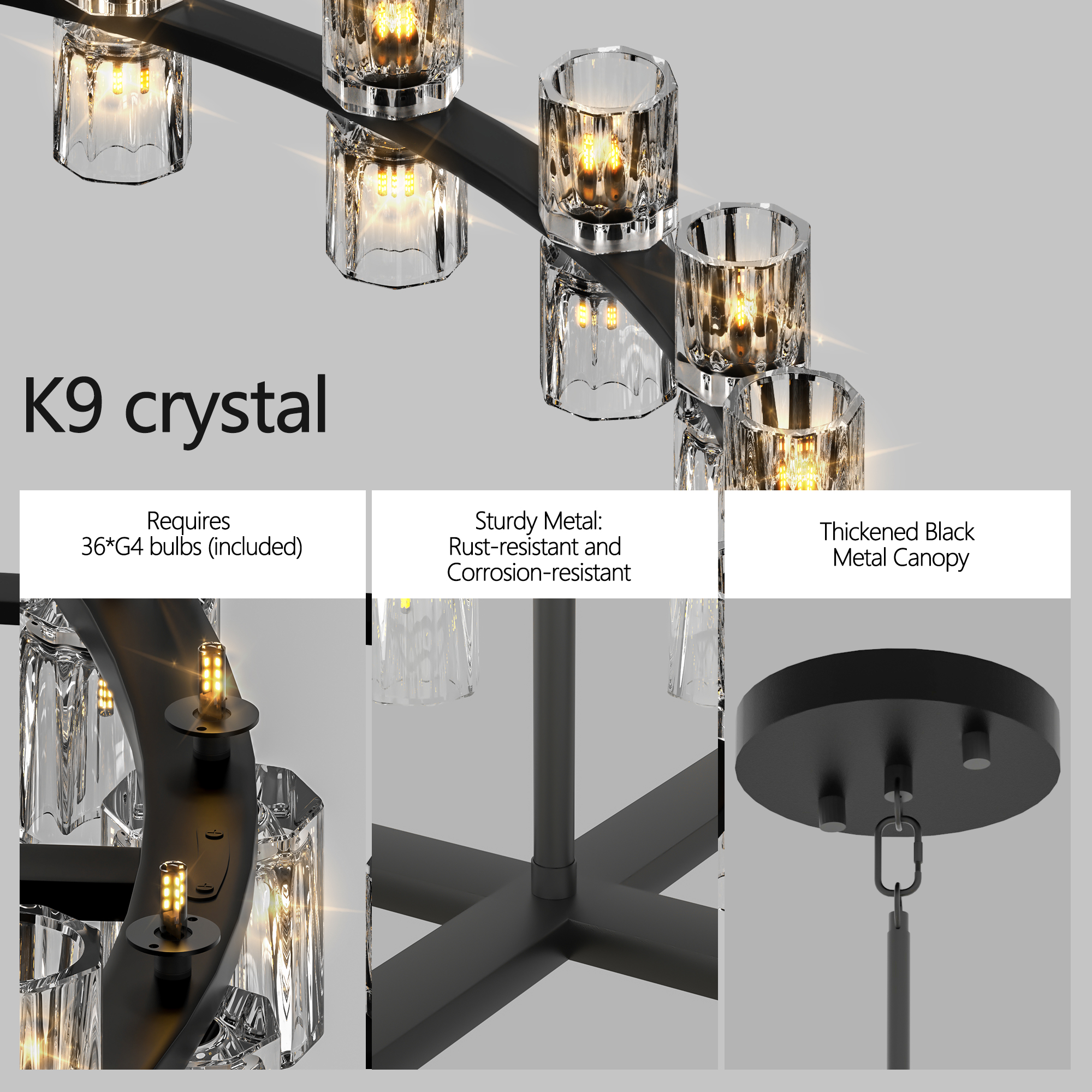 (L005030-D36-P36B/W1340P310778)36 Inches Luxury Chandeliers Crystal Living Room Decorative Lights Simple Modern Dining Room LED Lighting,for Home Decor (Bulbs Included) - Image 3