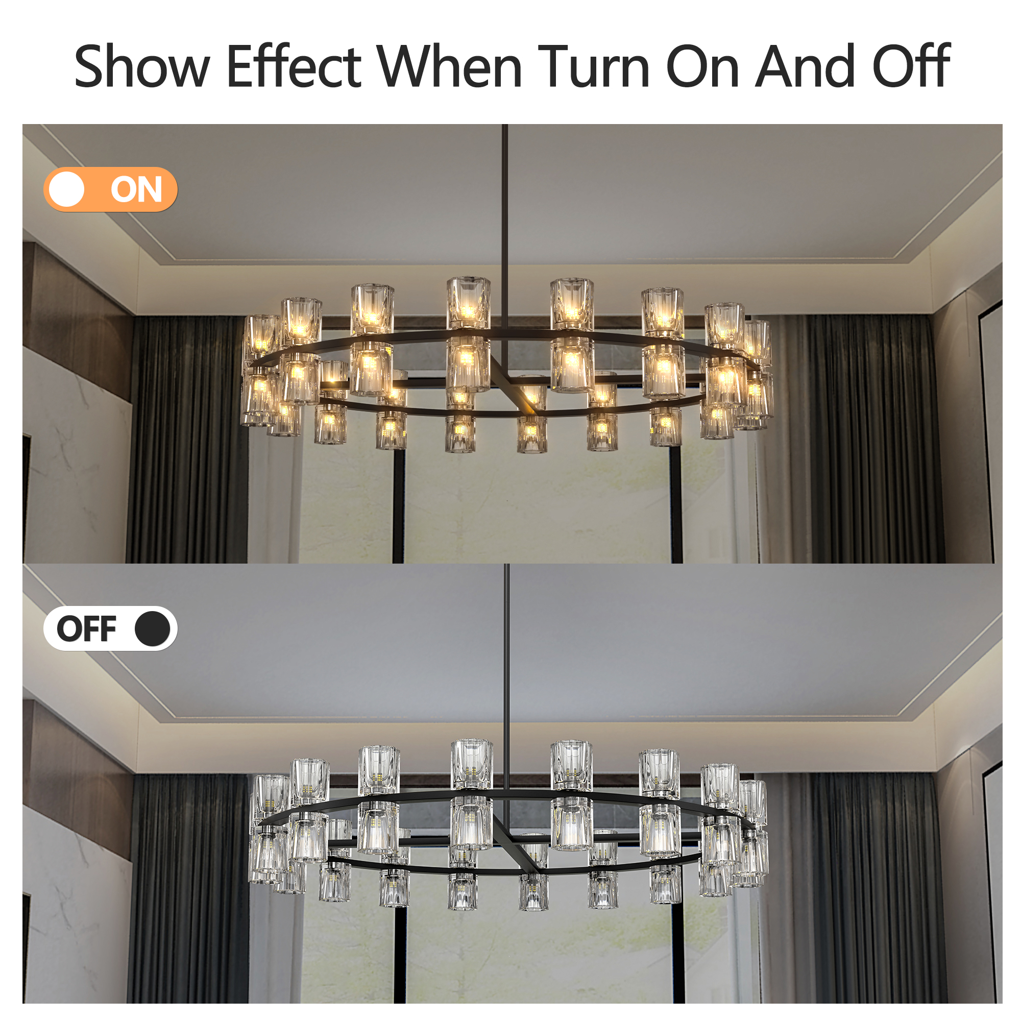 (L005030-D36-P36B/W1340P310778)36 Inches Luxury Chandeliers Crystal Living Room Decorative Lights Simple Modern Dining Room LED Lighting,for Home Decor (Bulbs Included) - Image 4