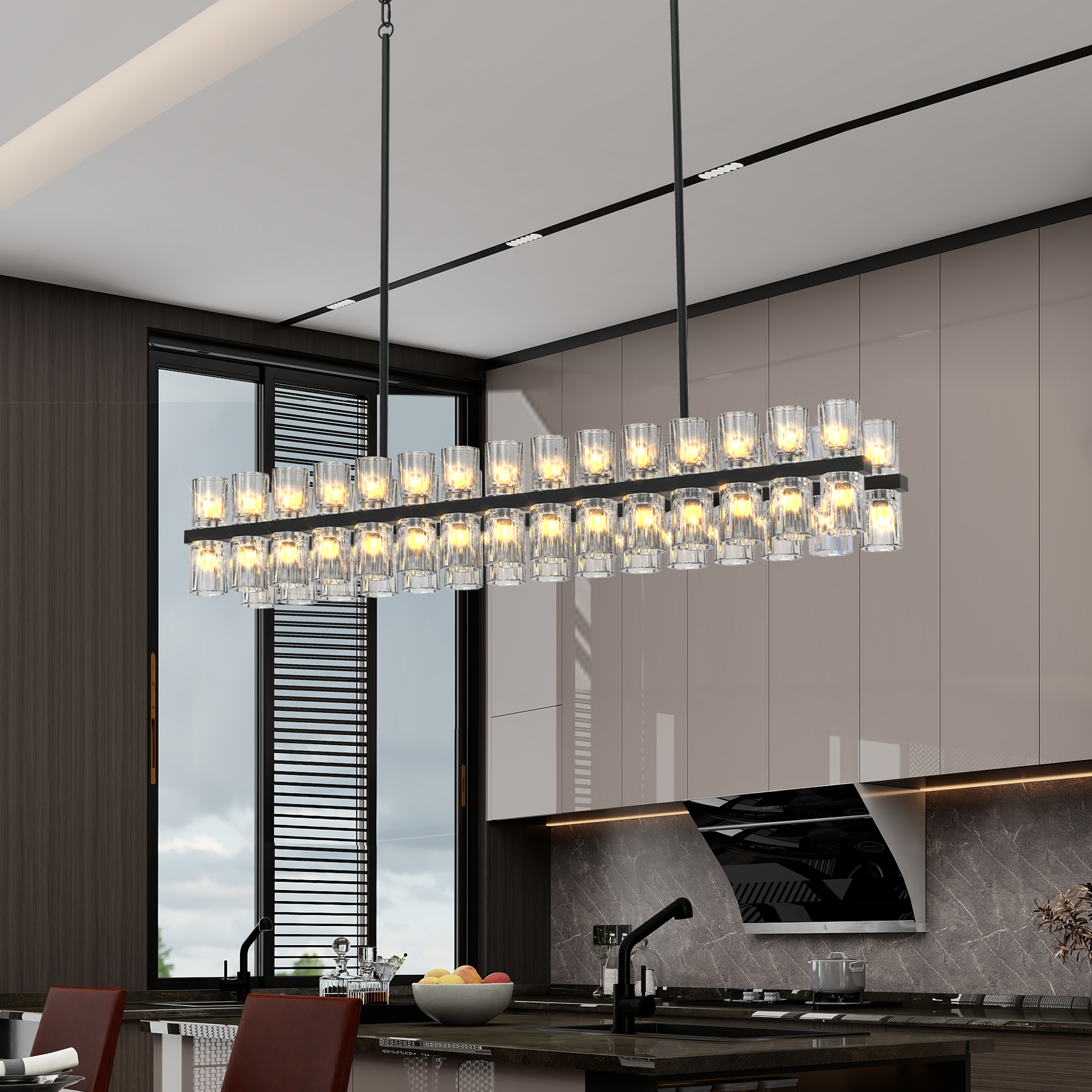 (L005030-D54-P60B/W1340P310780)Rectangular Luxurious Crystal Chandelier for Living Room & Dining Room, Black Frame with K9 Crystals - Image 3