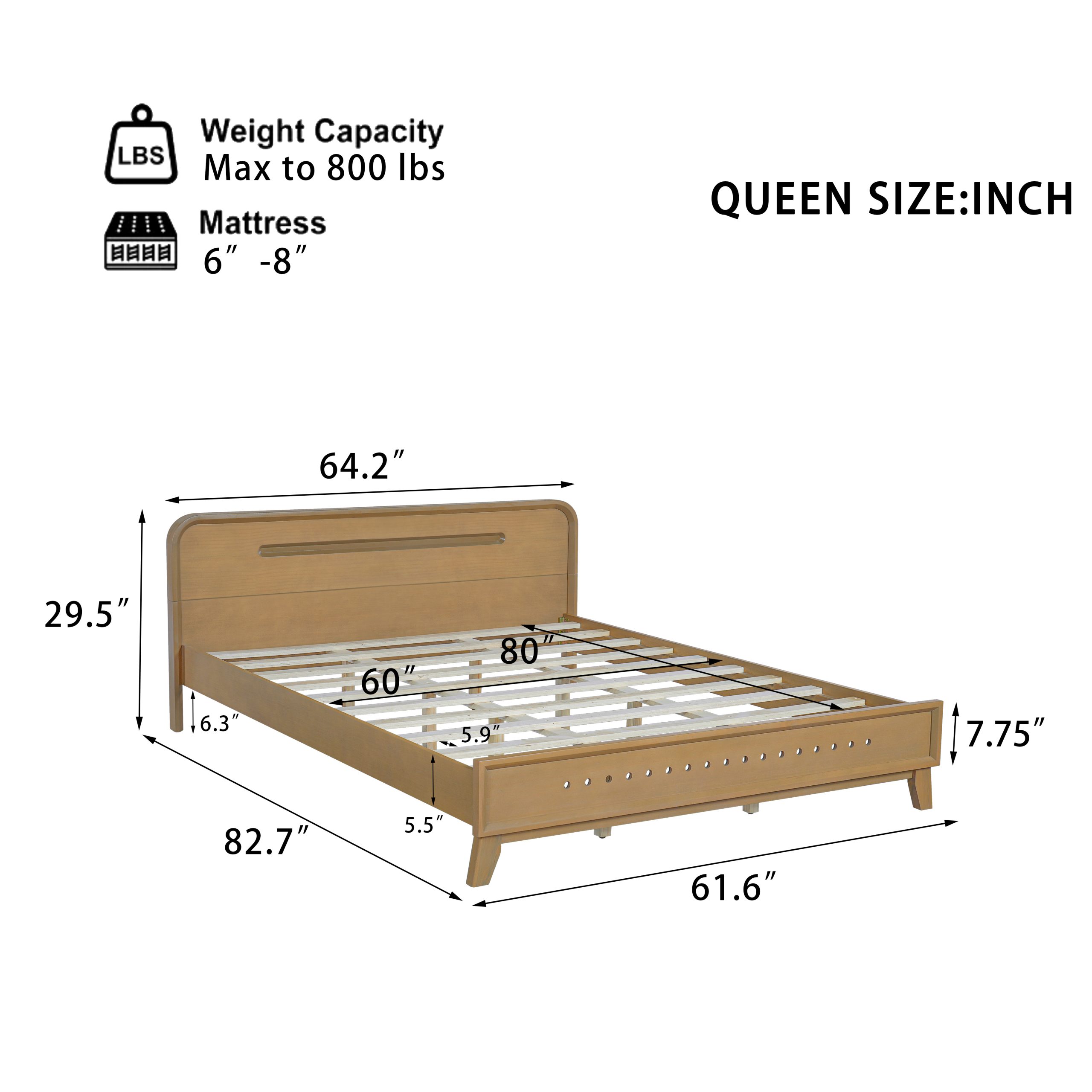 PINE SOLID WOOD QUEEN SIZE BED, SOLID AND STABLE, NO BOX SPRING NEEDED, RUSTIC YELLOW COLOR - Image 3