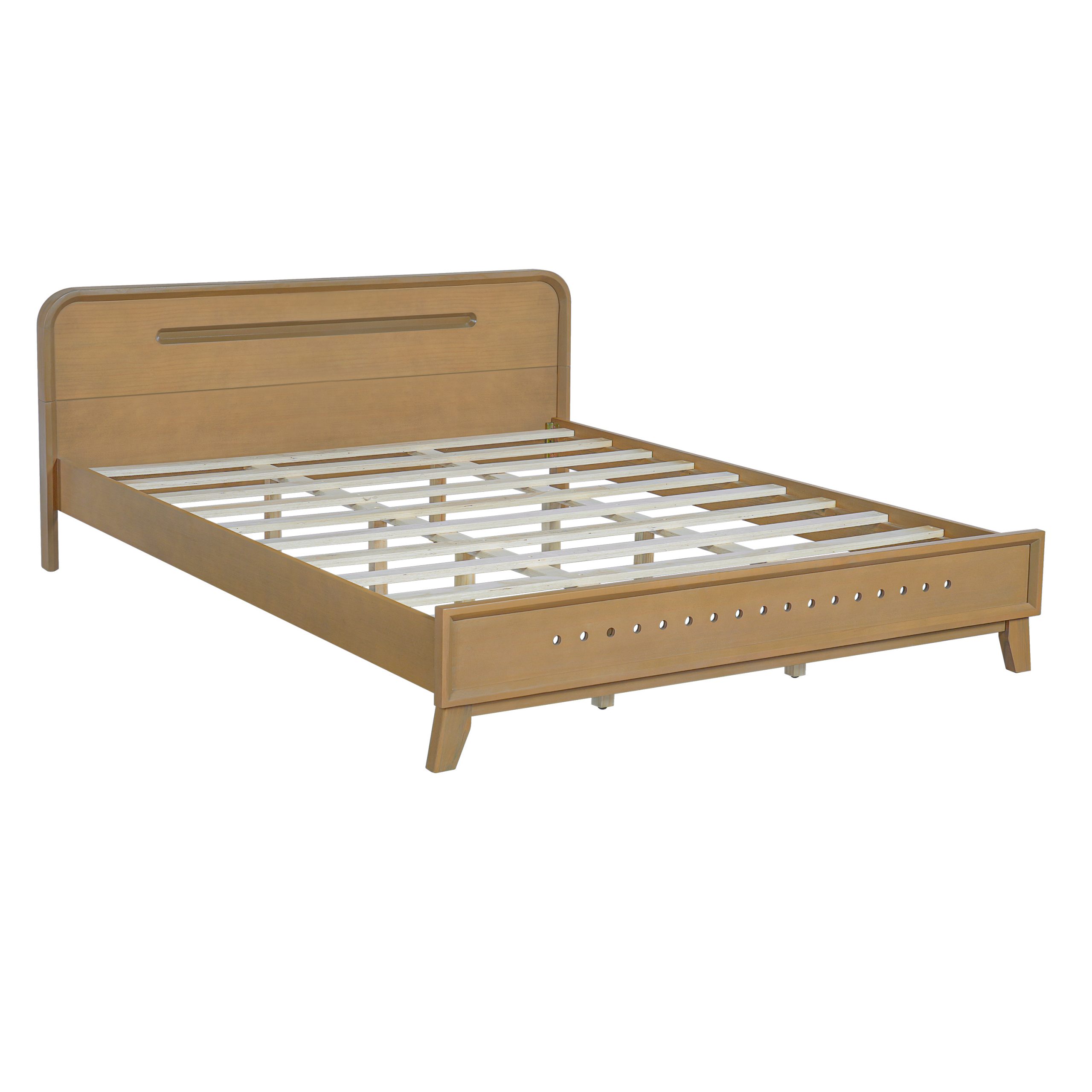 PINE SOLID WOOD QUEEN SIZE BED, SOLID AND STABLE, NO BOX SPRING NEEDED, RUSTIC YELLOW COLOR - Image 4