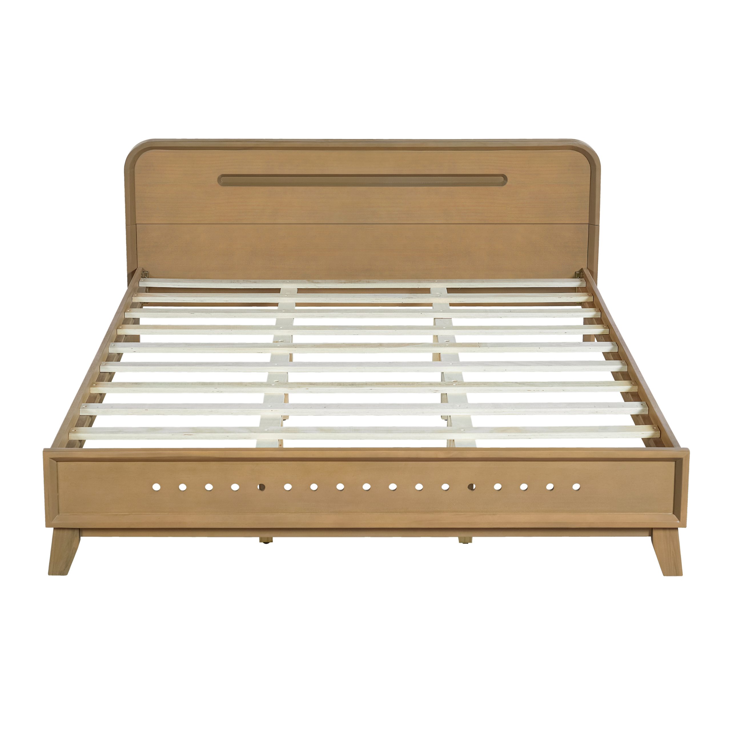 PINE SOLID WOOD QUEEN SIZE BED, SOLID AND STABLE, NO BOX SPRING NEEDED, RUSTIC YELLOW COLOR - Image 5