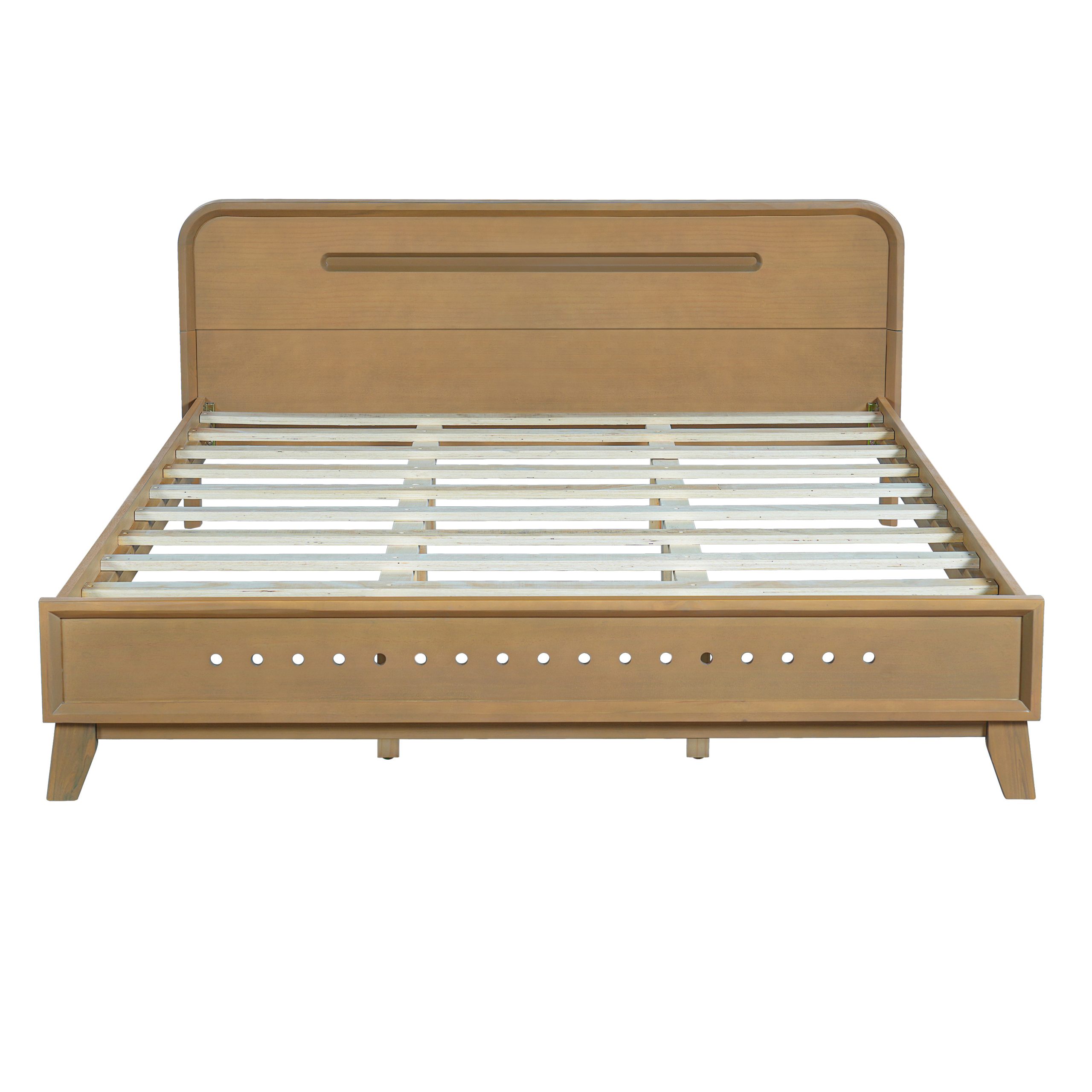 PINE SOLID WOOD QUEEN SIZE BED, SOLID AND STABLE, NO BOX SPRING NEEDED, RUSTIC YELLOW COLOR - Image 6