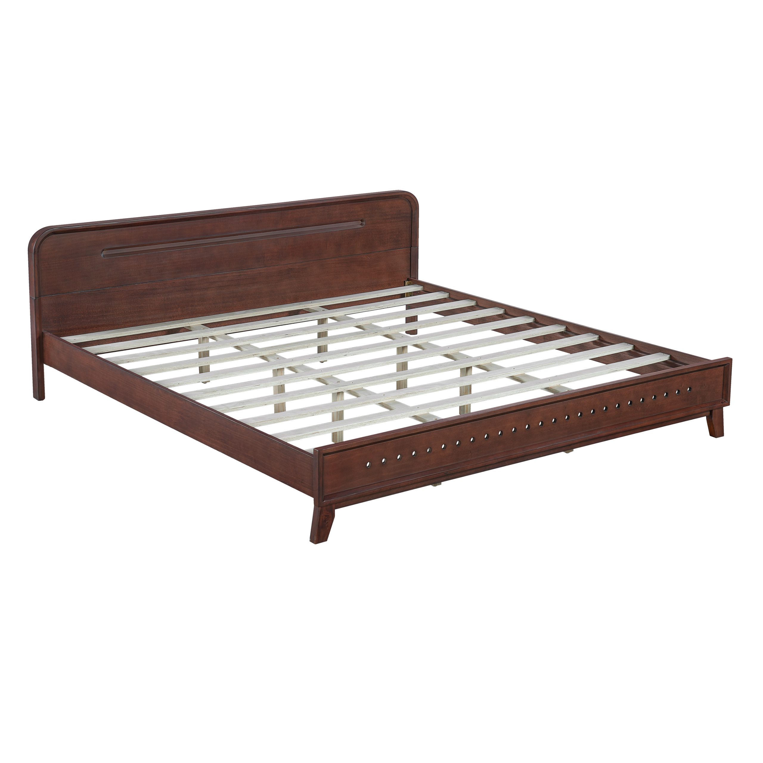 PINE SOLID WOOD KING SIZE BED, SOLID AND STABLE, NO BOX SPRING NEEDED, DARK WALNUT COLOR - Image 4