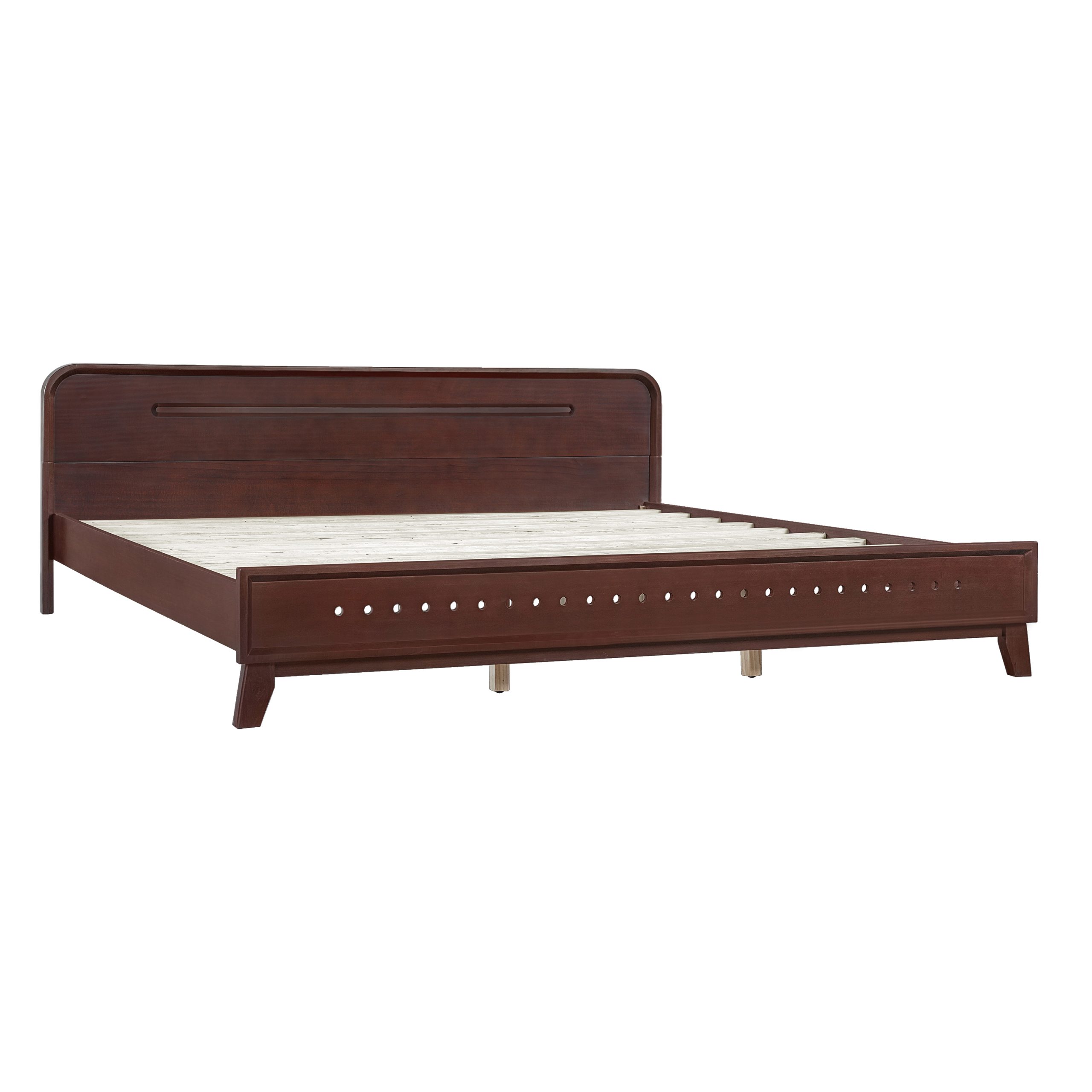 PINE SOLID WOOD KING SIZE BED, SOLID AND STABLE, NO BOX SPRING NEEDED, DARK WALNUT COLOR - Image 5