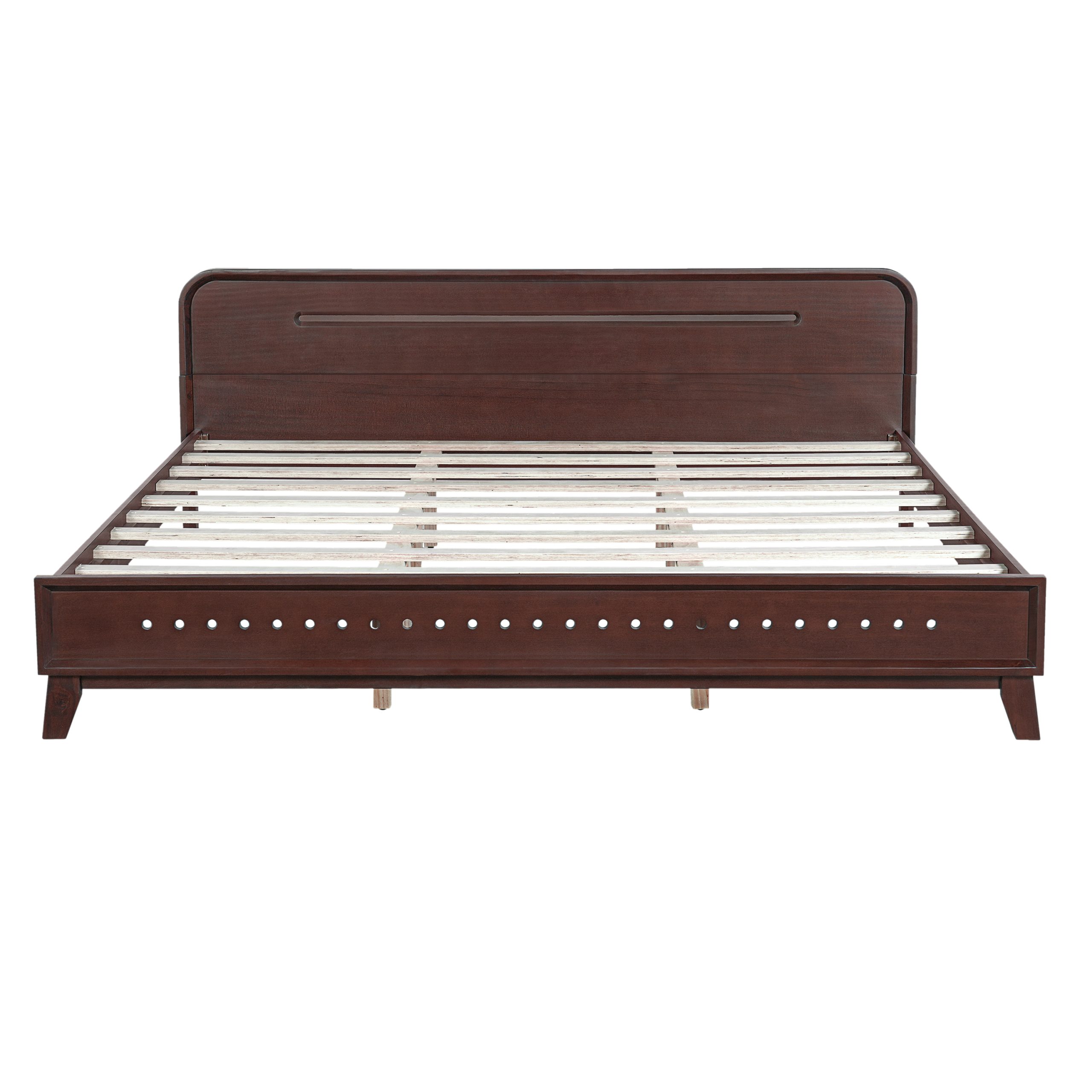 PINE SOLID WOOD KING SIZE BED, SOLID AND STABLE, NO BOX SPRING NEEDED, DARK WALNUT COLOR - Image 6
