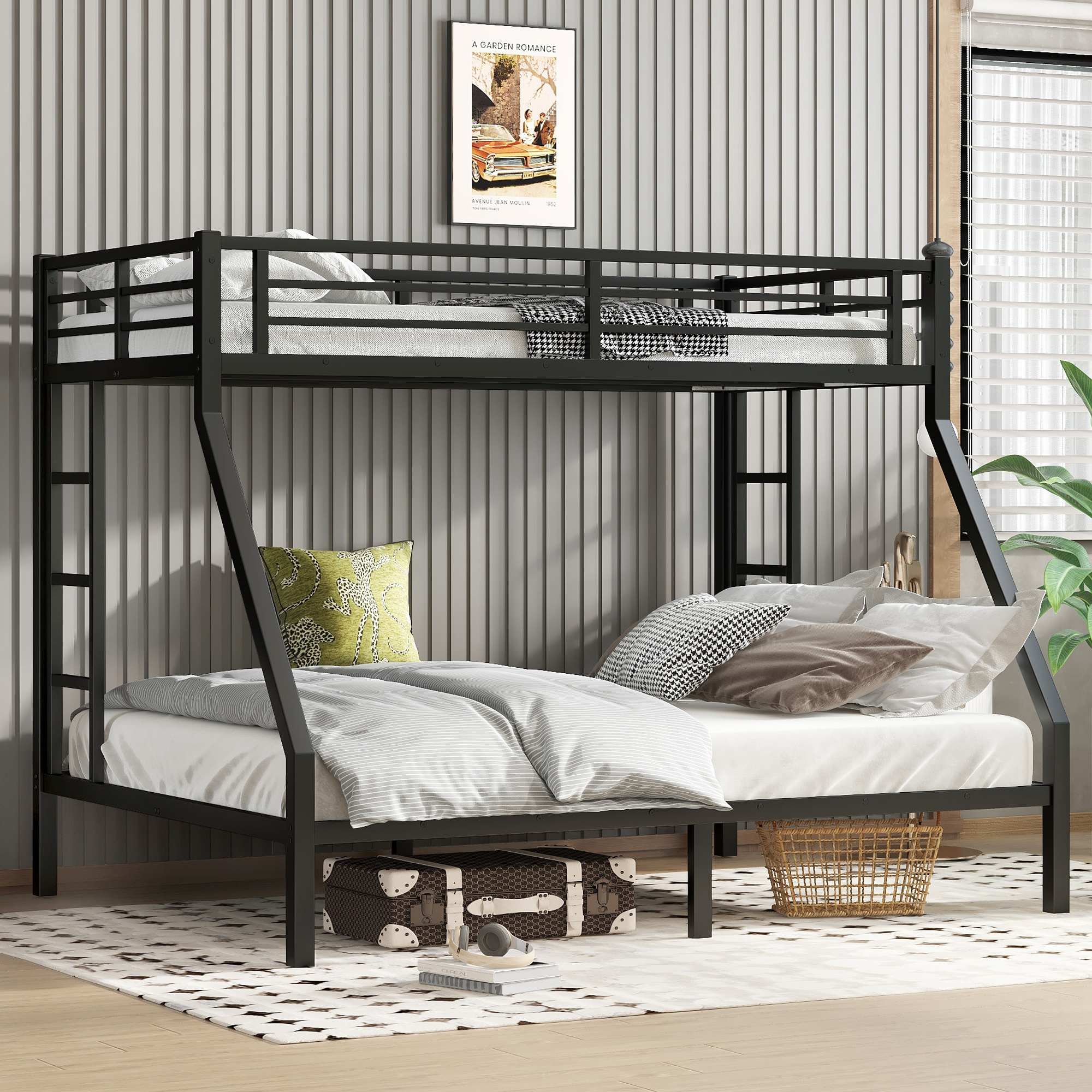 Metal Twin XL over Queen Bunk Bed for Teens and Adults,Space-Saving/Noise Reduced/No Box Spring Needed, Black - Image 1