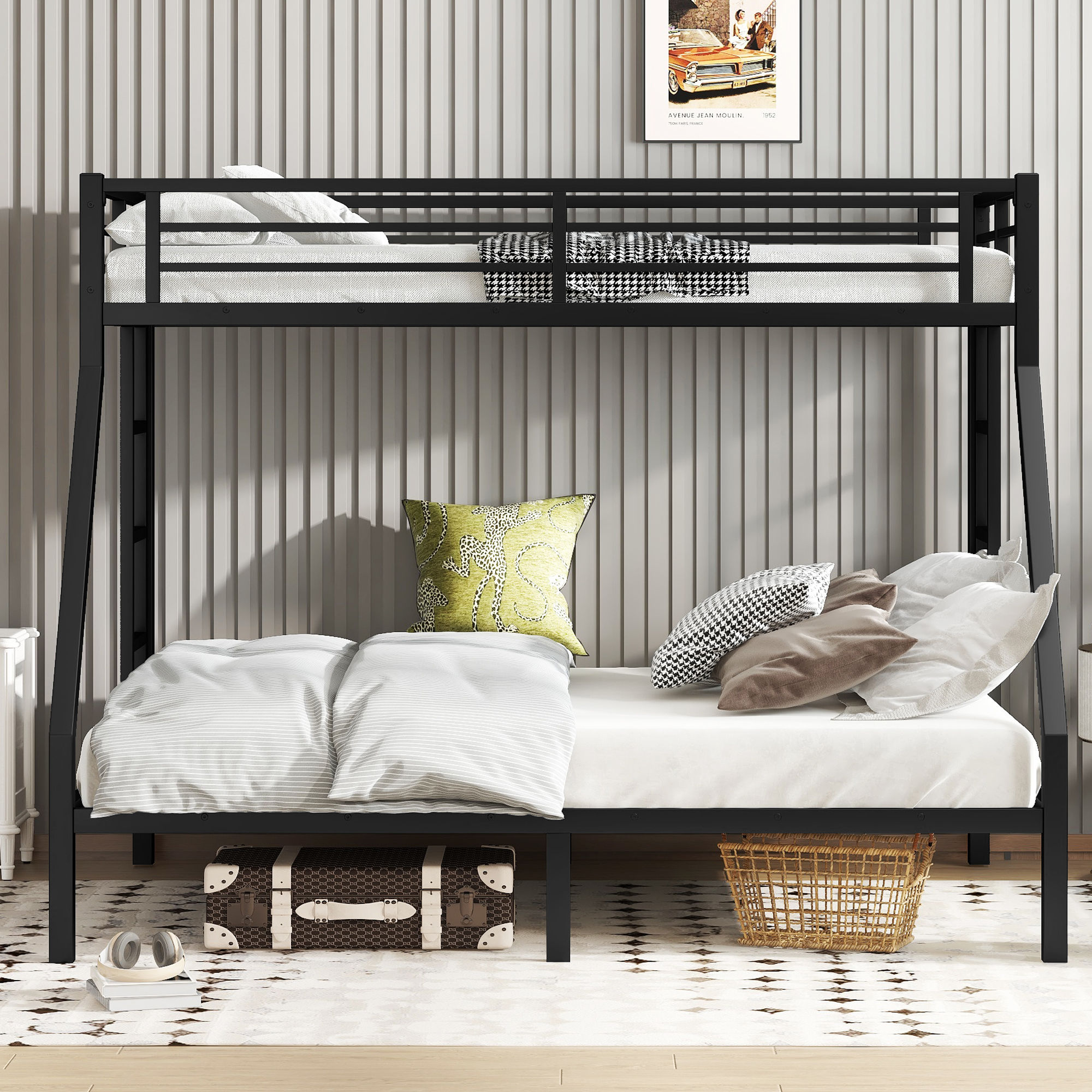 Metal Twin XL over Queen Bunk Bed for Teens and Adults,Space-Saving/Noise Reduced/No Box Spring Needed, Black - Image 2