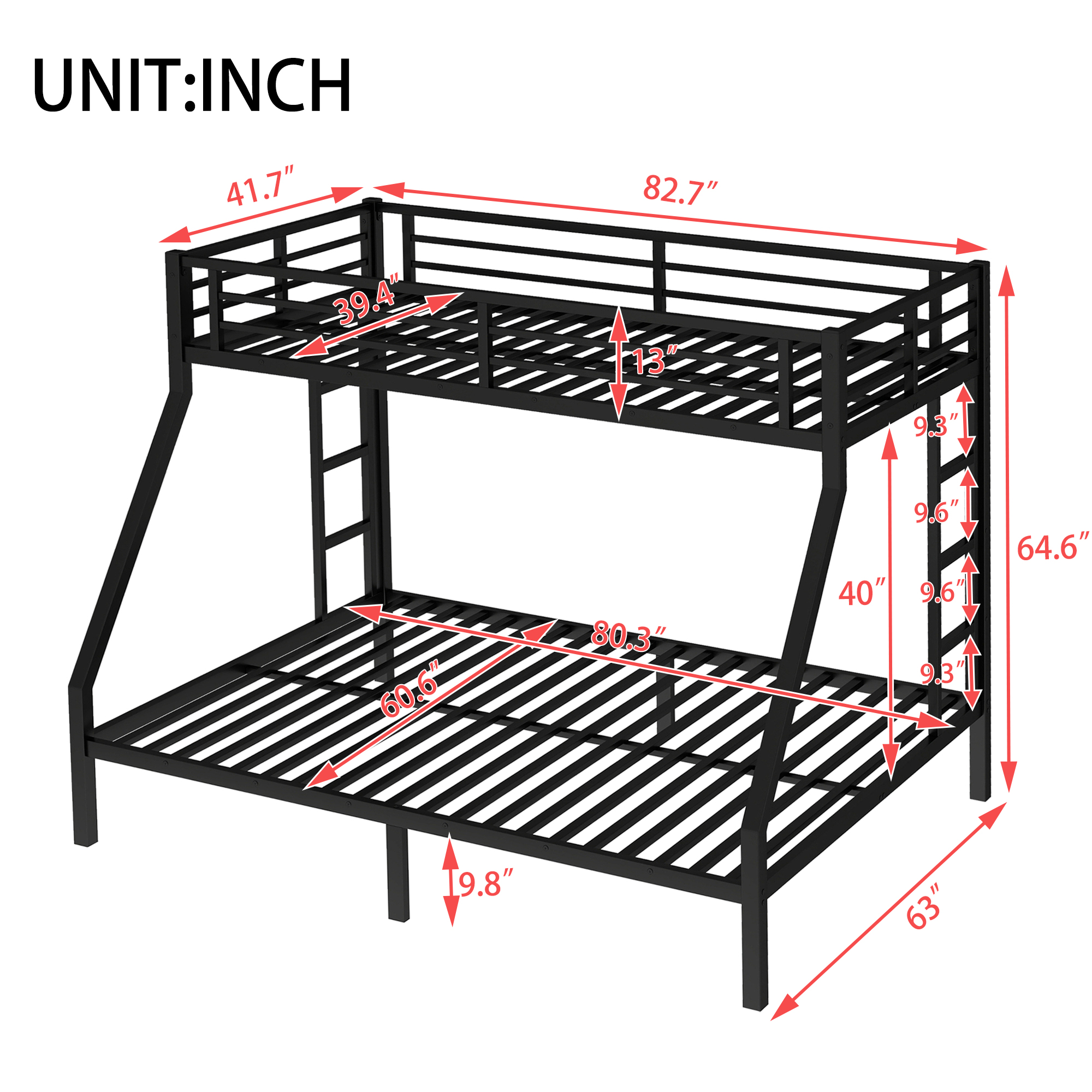 Metal Twin XL over Queen Bunk Bed for Teens and Adults,Space-Saving/Noise Reduced/No Box Spring Needed, Black - Image 3