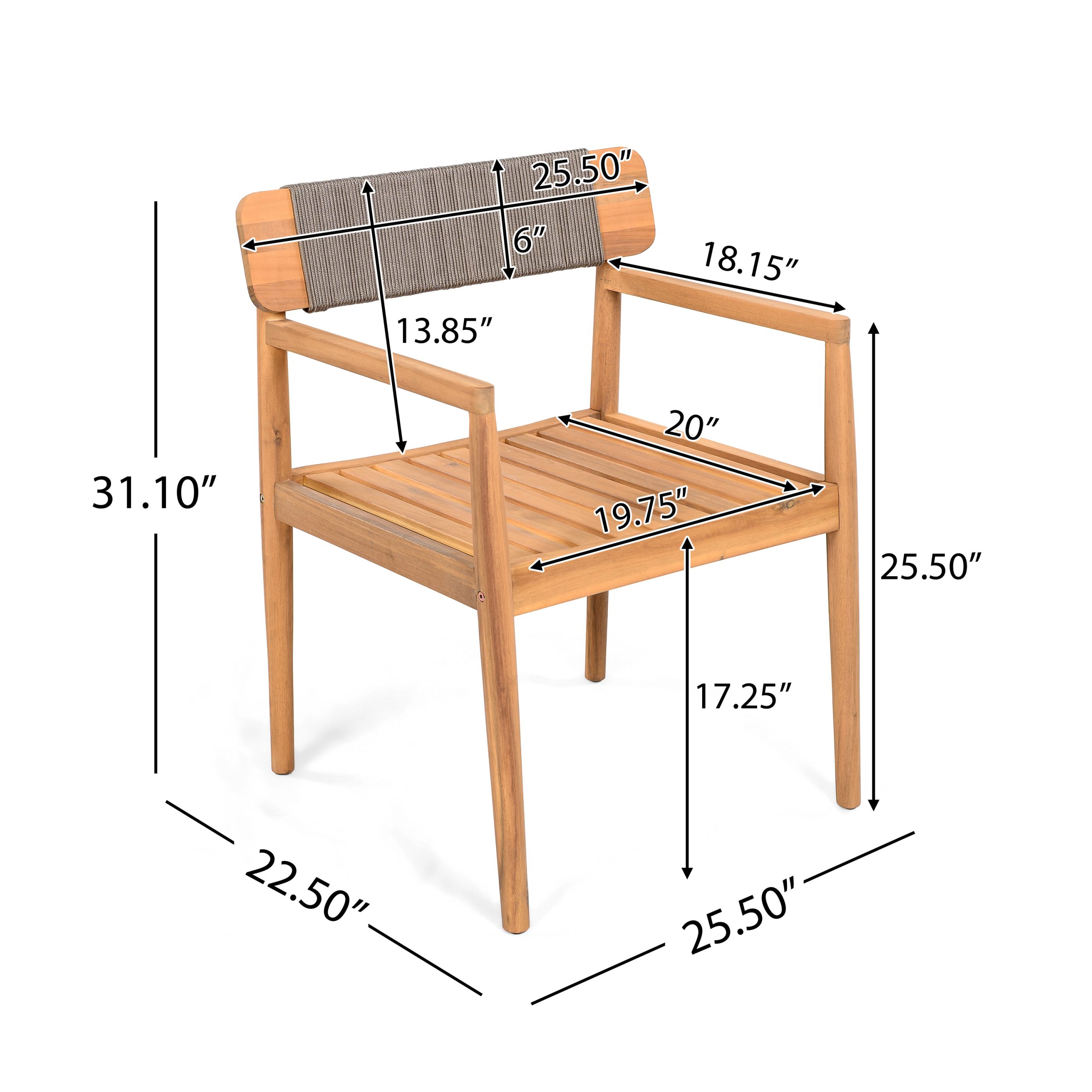 4-Piece Patio Furniture Set,Braided Acacia Wood Outdoor Dining Chairs with Armrests,Teak Look & Gray Rope Weave, All-Weather Garden, Backyard, Poolside Dining and Leisure - Image 2