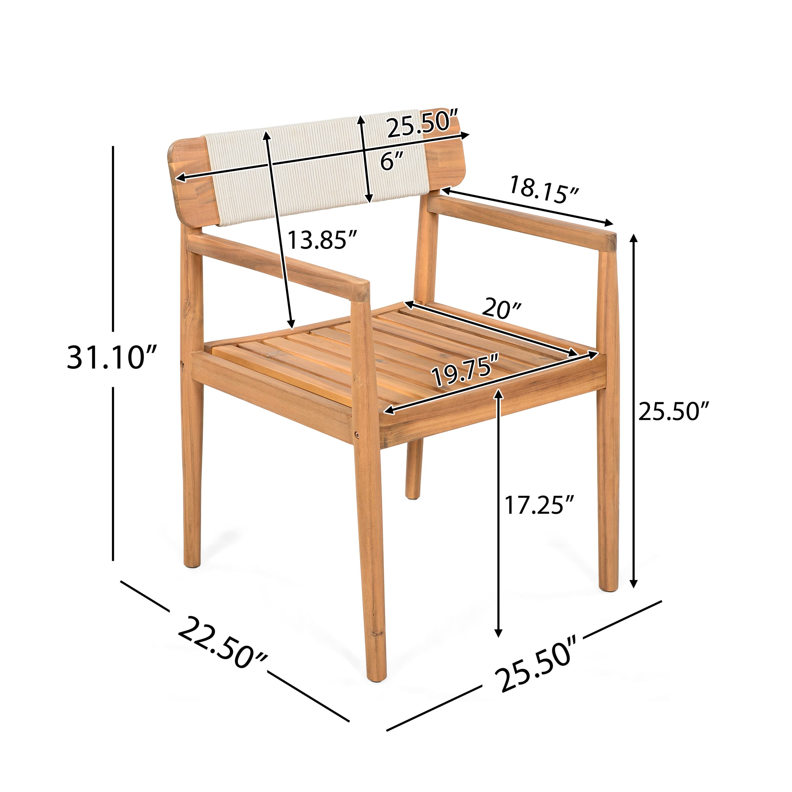 4-Piece Patio Furniture Set,Braided Acacia Wood Outdoor Dining Chairs with Armrests,Teak Look & White Rope Weave, All-Weather Garden, Backyard, Poolside Dining and Leisure - Image 2
