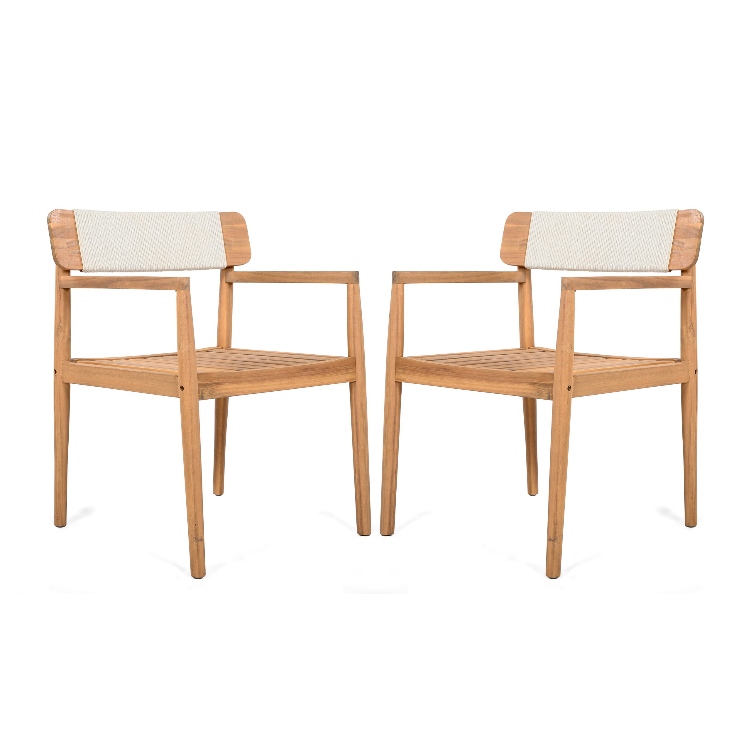 4-Piece Patio Furniture Set,Braided Acacia Wood Outdoor Dining Chairs with Armrests,Teak Look & White Rope Weave, All-Weather Garden, Backyard, Poolside Dining and Leisure - Image 6