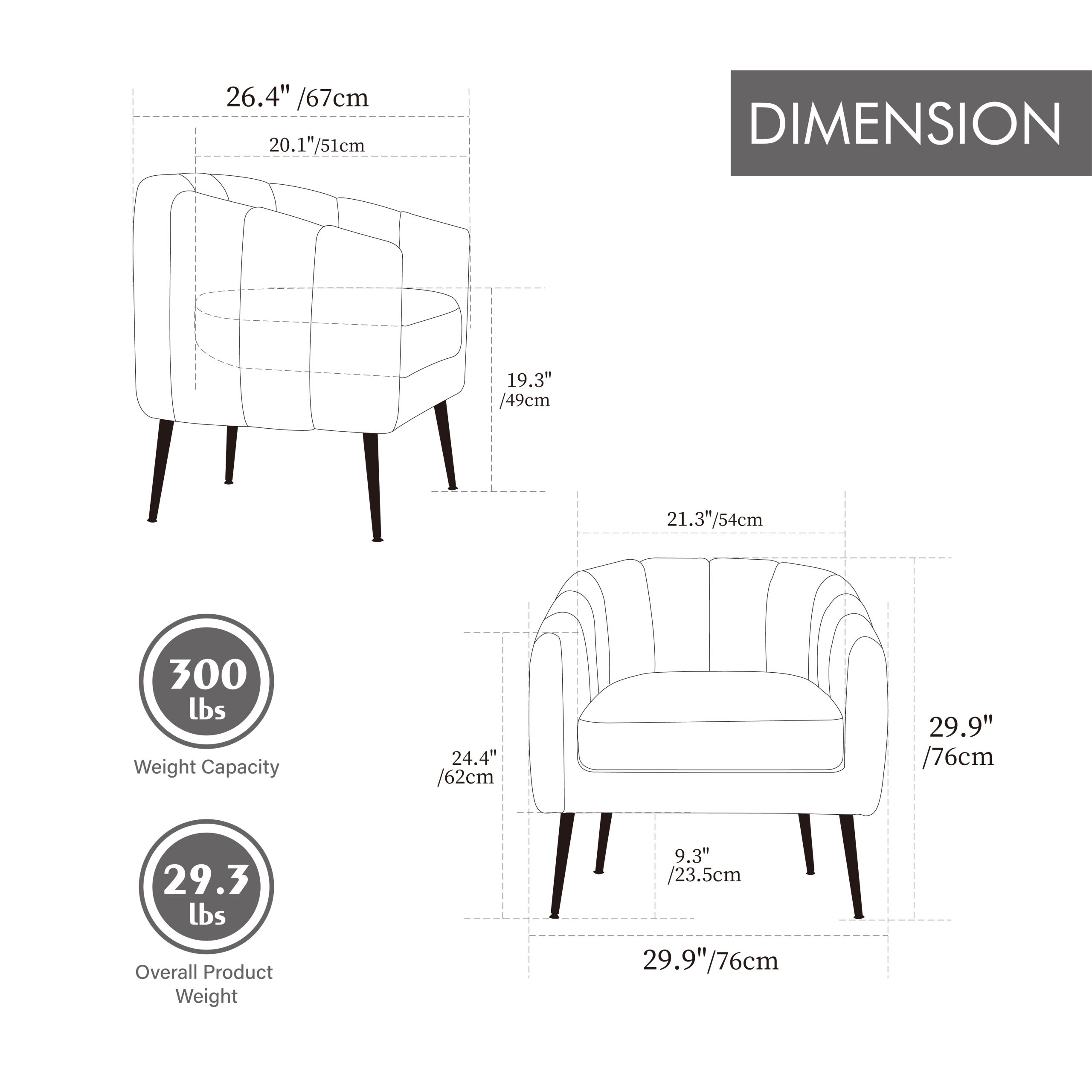 29.9'' Modern Upholstered Chenille Vanity Barrel Accent Chair with Metal Legs, Channel Tufted Lounge Chair Single Sofa Round Leisure Armchair for Bedroom Living Room Reception Study Room Office,Black - Image 5