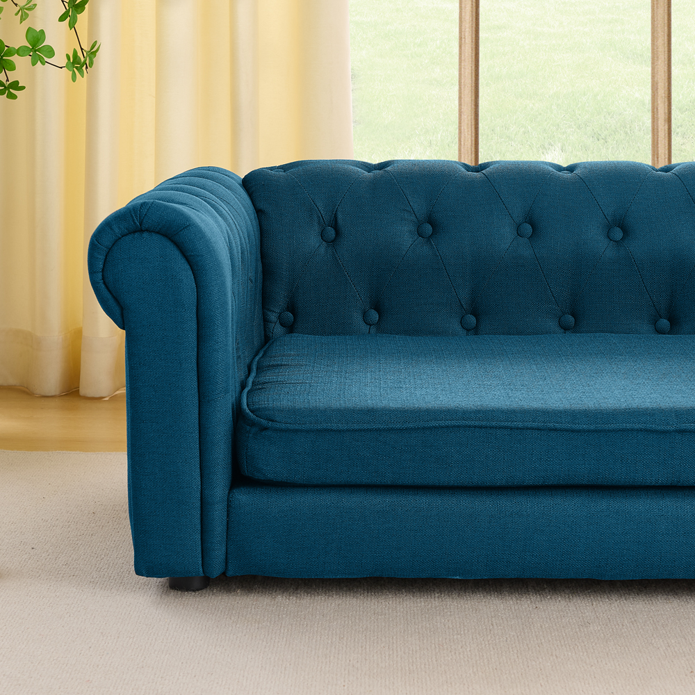 Elegant rectangular pet bed for big and oversized dogs, durable elevated dog sofa bed, comfortable dog sofa, modern and fashionable linen fabric dog sofa-DARK BLUE - Image 3
