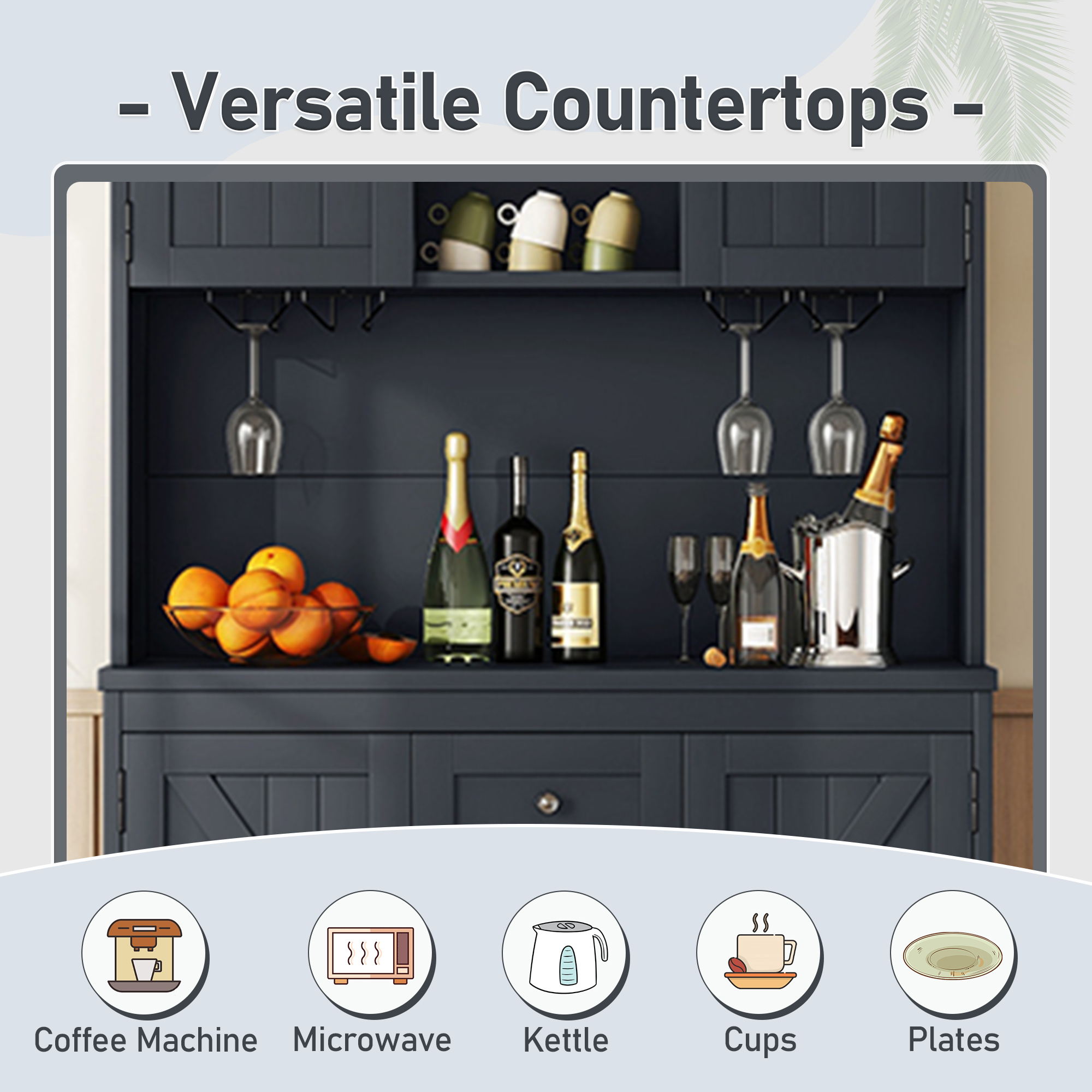 Coffee Bar Cabinet Kitchen Cabinet with Storage, Farmhouse Wine Cabinet with Drawers shelves and cabinets, Buffet Cabinet Wine & Glass Racks for Dining Room, Kitchen, Dark Blue - Image 3