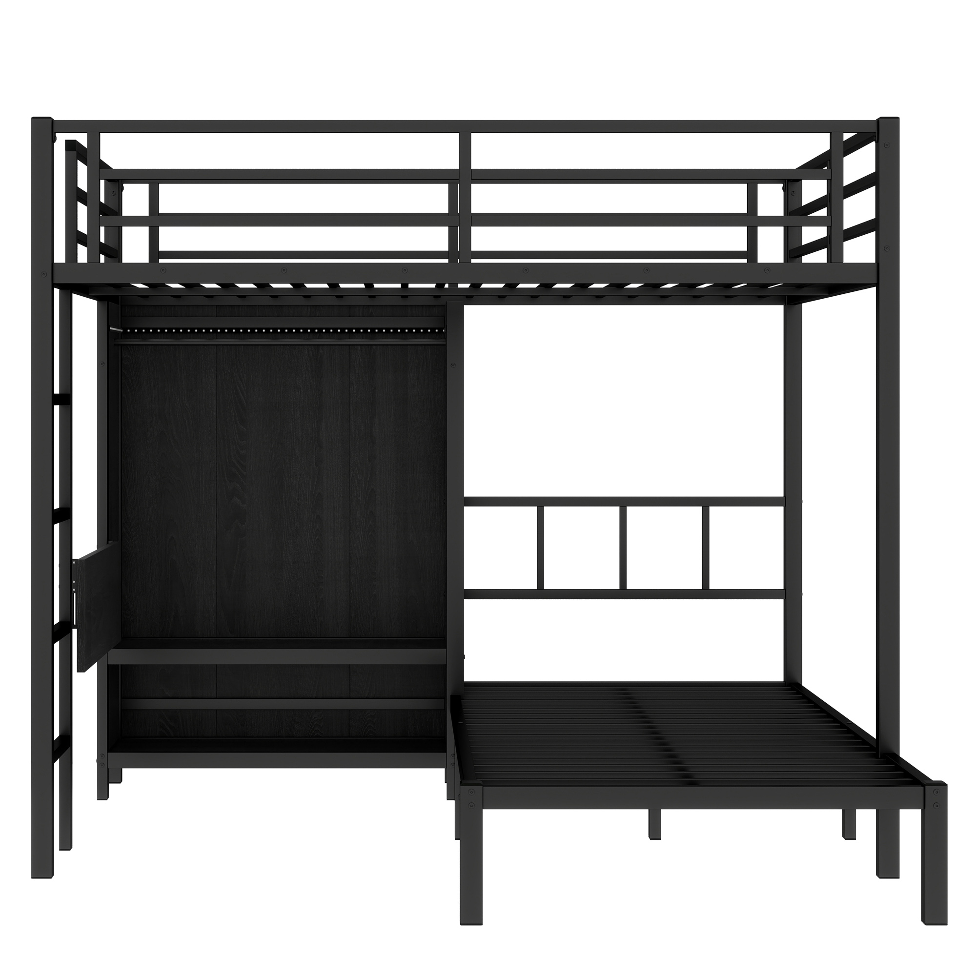 Full XL Over Twin Metal Bunk Bed with Folding Desk, Closet with LED ,Space-Saving/Noise Reduced, Black - Image 6
