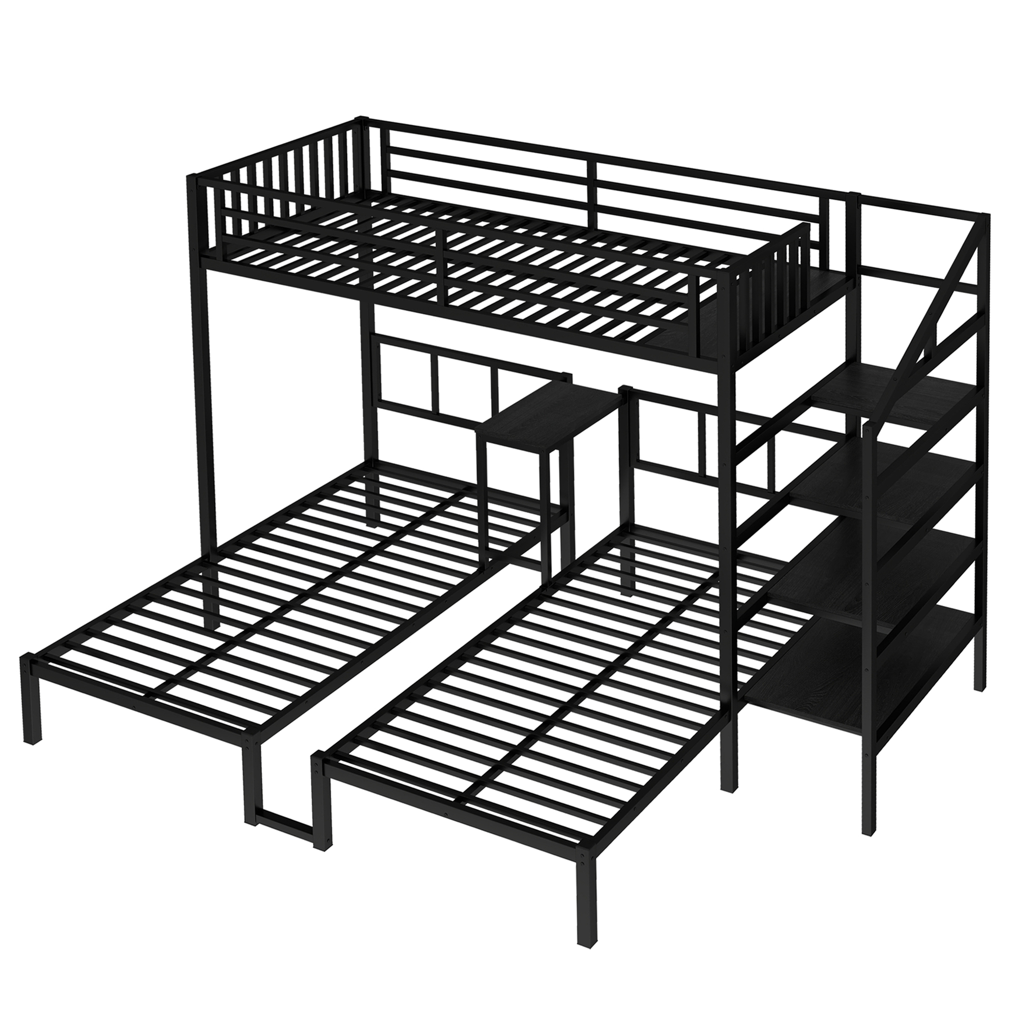 Twin over Twin & Twin Bunk Beds for 3, Twin XL over Twin & Twin Bunk Bed Metal Triple Bunk Bed with Desk & Shelves, Space Saving/Noise Reduction, Black - Image 5