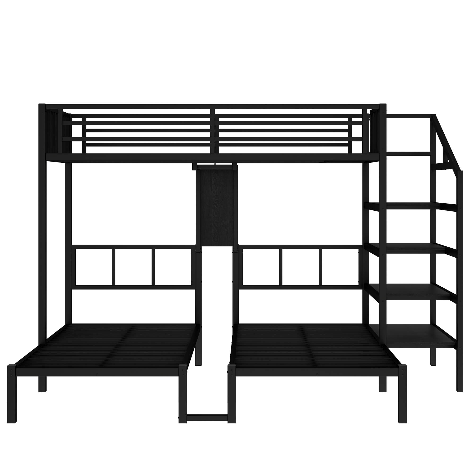 Twin over Twin & Twin Bunk Beds for 3, Twin XL over Twin & Twin Bunk Bed Metal Triple Bunk Bed with Desk & Shelves, Space Saving/Noise Reduction, Black - Image 6
