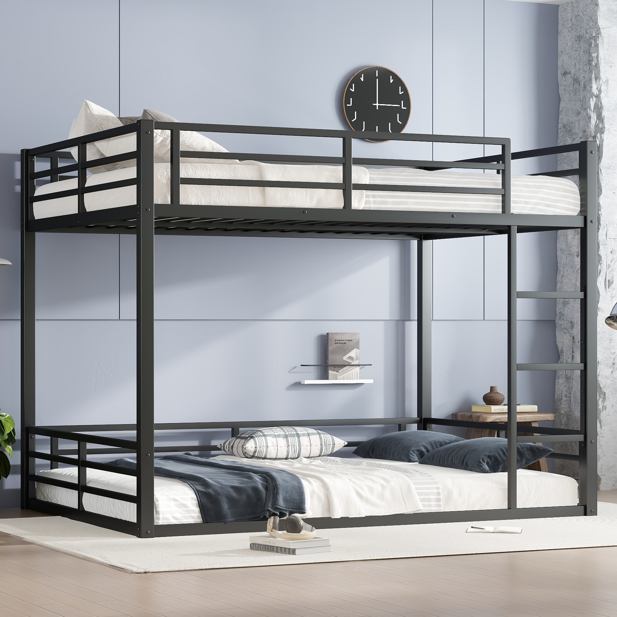Metal Queen over Queen Bunk Bed for Teens and Adults,Space-Saving/Noise Reduced/No Box Spring Needed,Black - Image 1