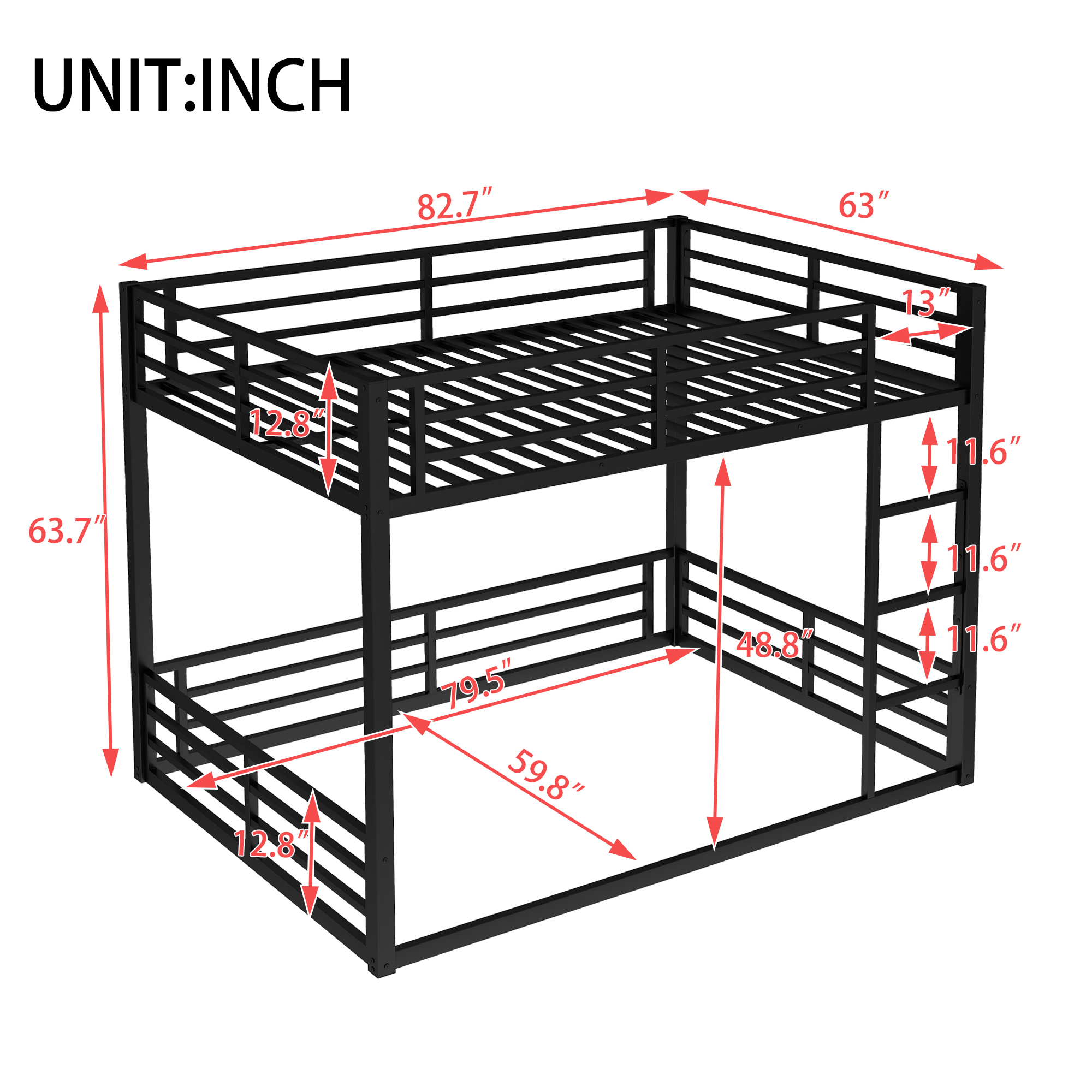 Metal Queen over Queen Bunk Bed for Teens and Adults,Space-Saving/Noise Reduced/No Box Spring Needed,Black - Image 3