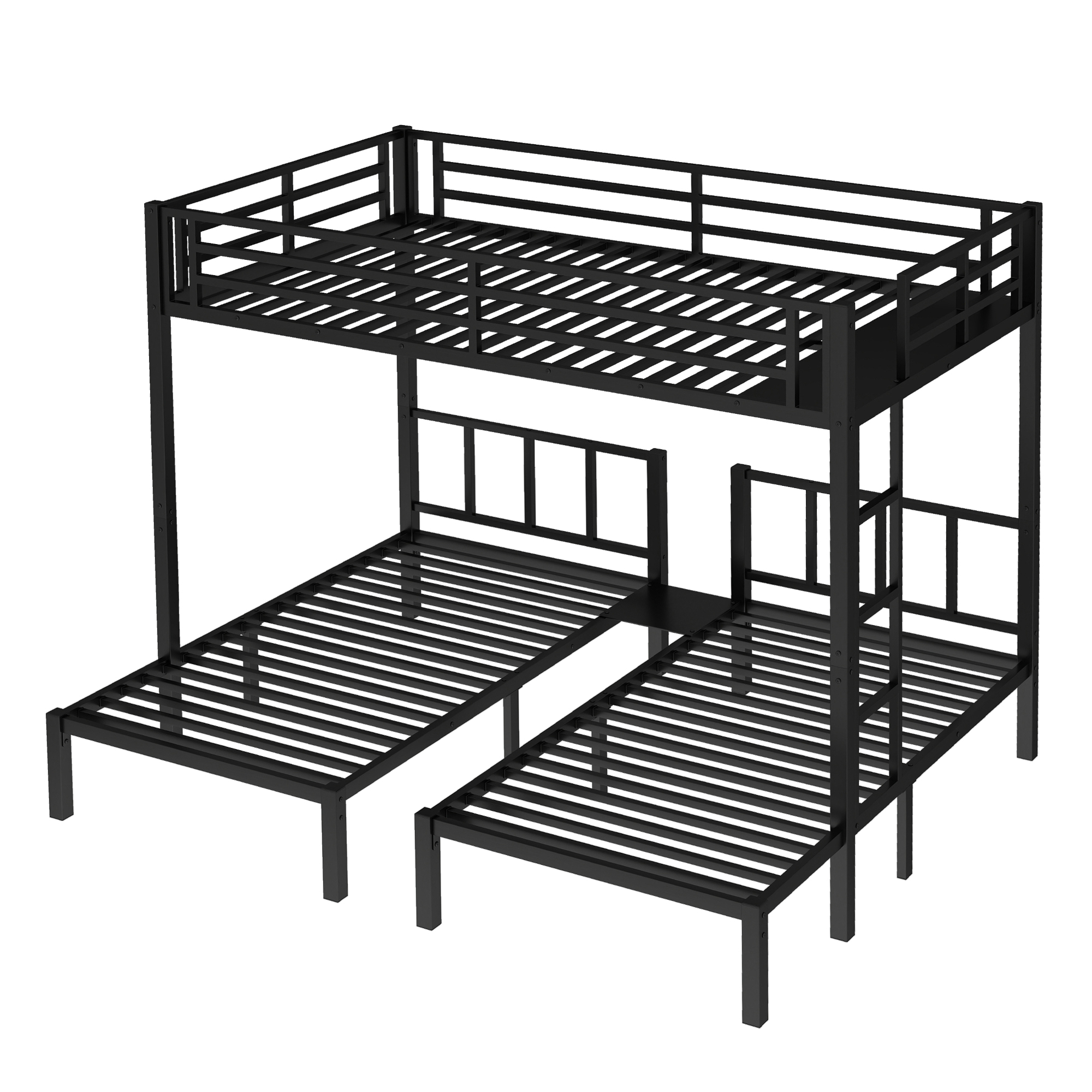 Twin over Twin & Queen Bunk Bed, Metal Triple Bunk Bed with Safety Guardrails,Space-Saving/Noise Reduced,Black - Image 4