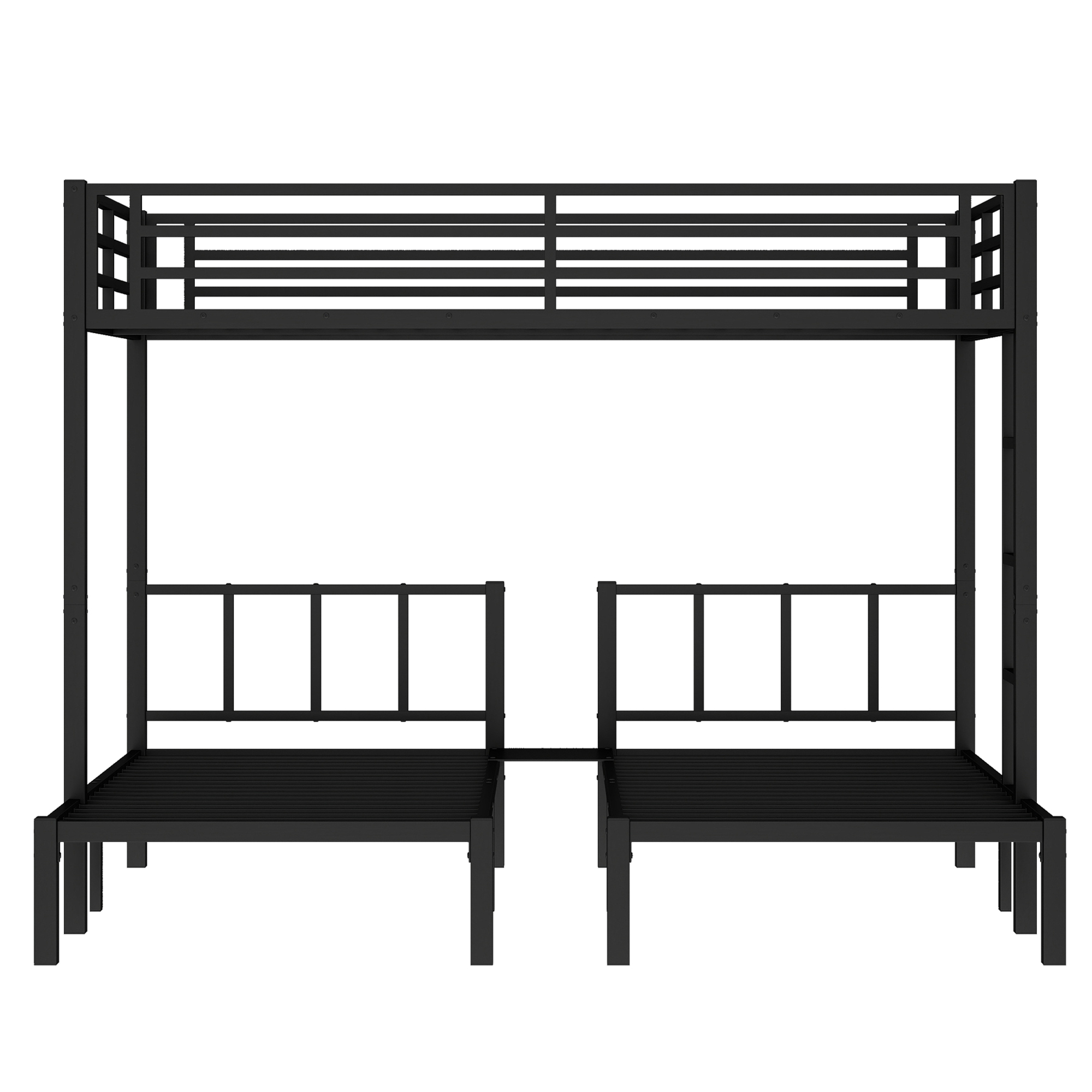 Twin over Twin & Queen Bunk Bed, Metal Triple Bunk Bed with Safety Guardrails,Space-Saving/Noise Reduced,Black - Image 5