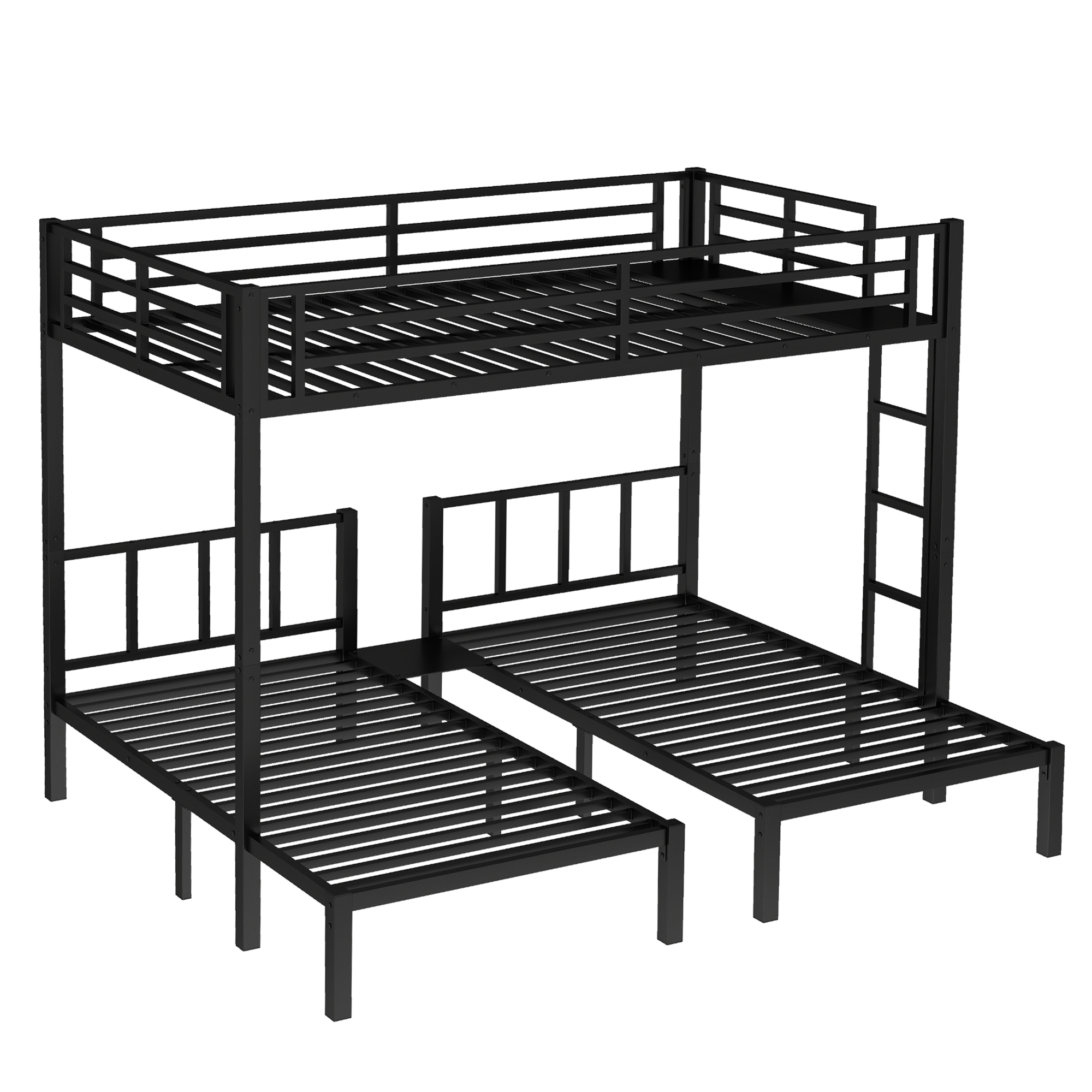 Twin over Twin & Queen Bunk Bed, Metal Triple Bunk Bed with Safety Guardrails,Space-Saving/Noise Reduced,Black - Image 6