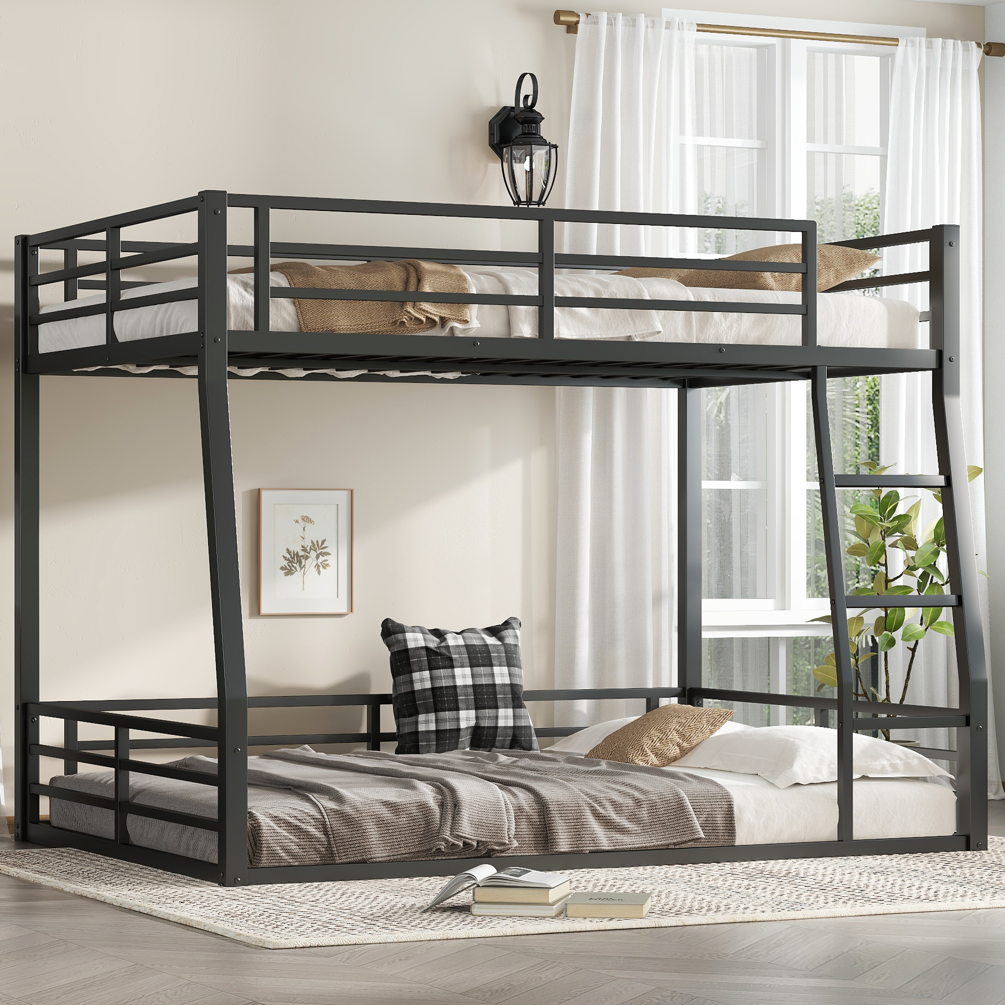 Metal Full XL over Queen Bunk Bed for Teens and Adults,Space-Saving/Noise Reduced/No Box Spring Needed,Black - Image 1