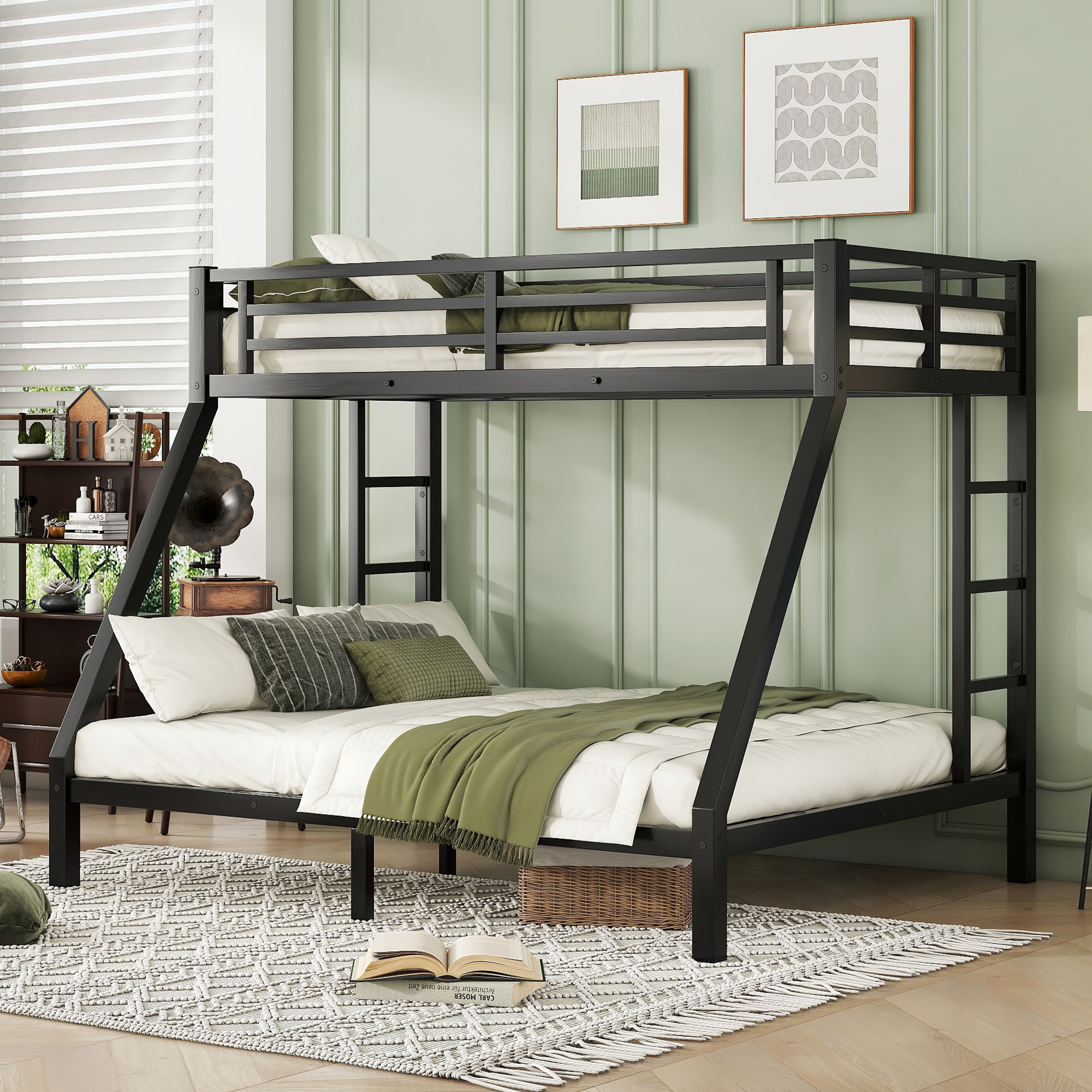 Metal Twin XL over Queen Bunk Bed for Teens and Adults,Space-Saving/Noise Reduced/No Box Spring Needed,Black - Image 1
