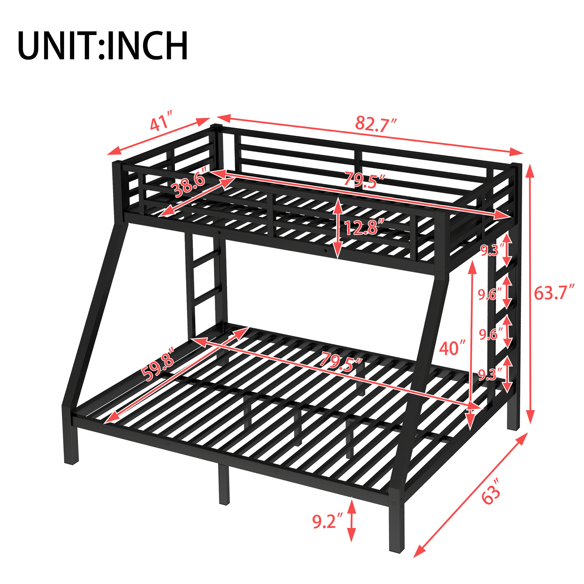 Metal Twin XL over Queen Bunk Bed for Teens and Adults,Space-Saving/Noise Reduced/No Box Spring Needed,Black - Image 3