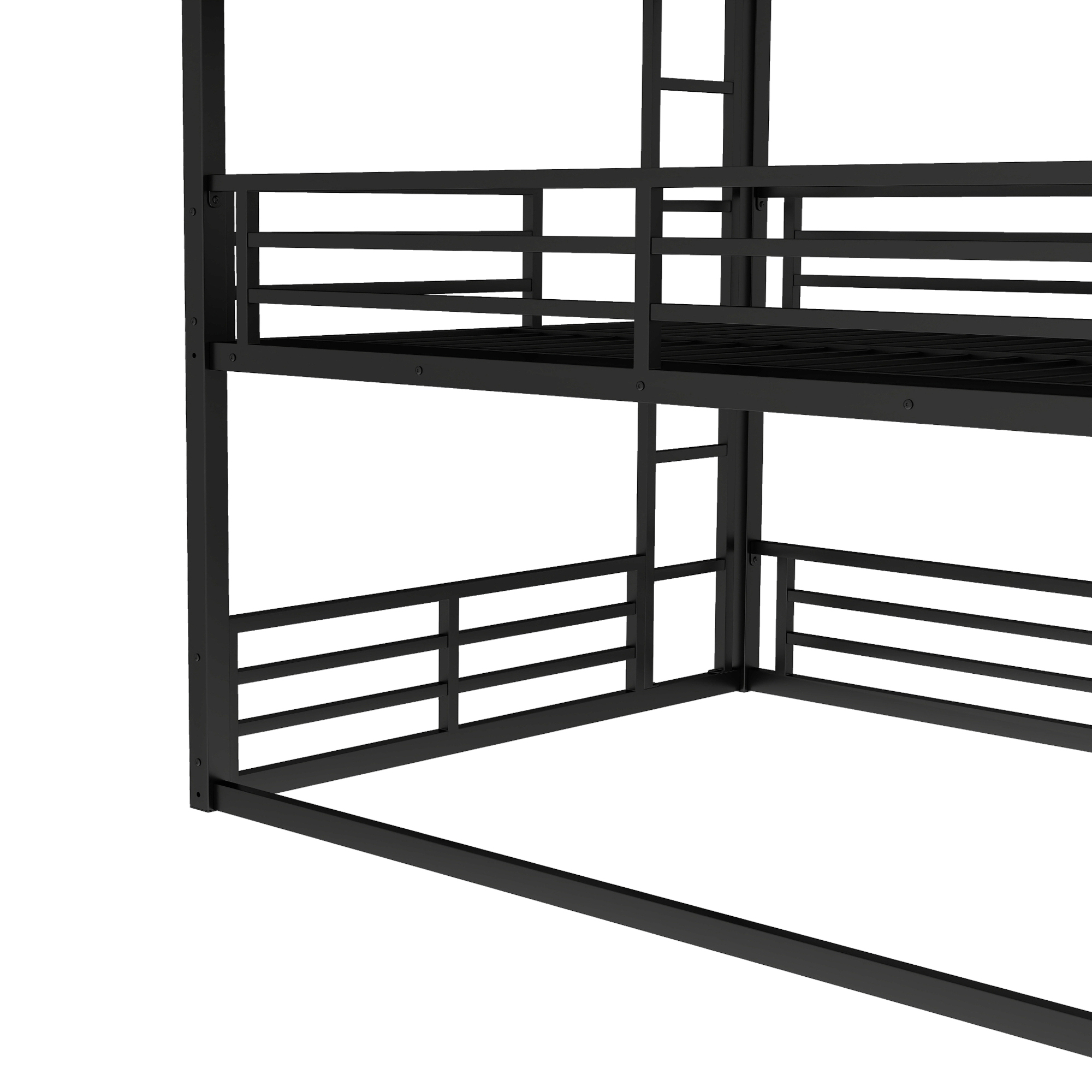 Queen over Full XL over Queen Bunk Bed, Metal Triple Bunk Bed with Safety Guardrails, Heavy-duty Bunk Bed with Noise-reduced Design, Black - Image 4
