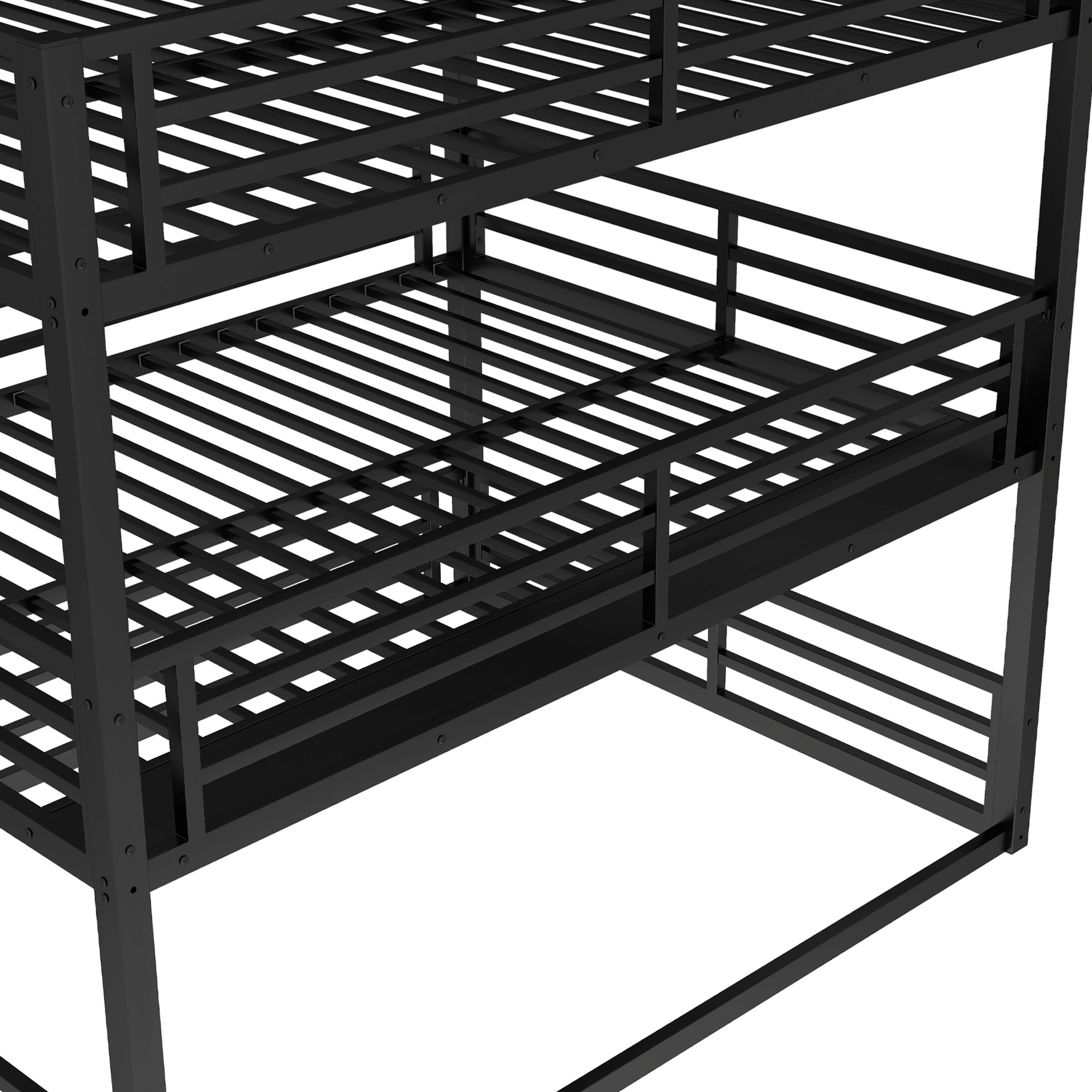 Queen over Full XL over Queen Bunk Bed, Metal Triple Bunk Bed with Safety Guardrails, Heavy-duty Bunk Bed with Noise-reduced Design, Black - Image 5