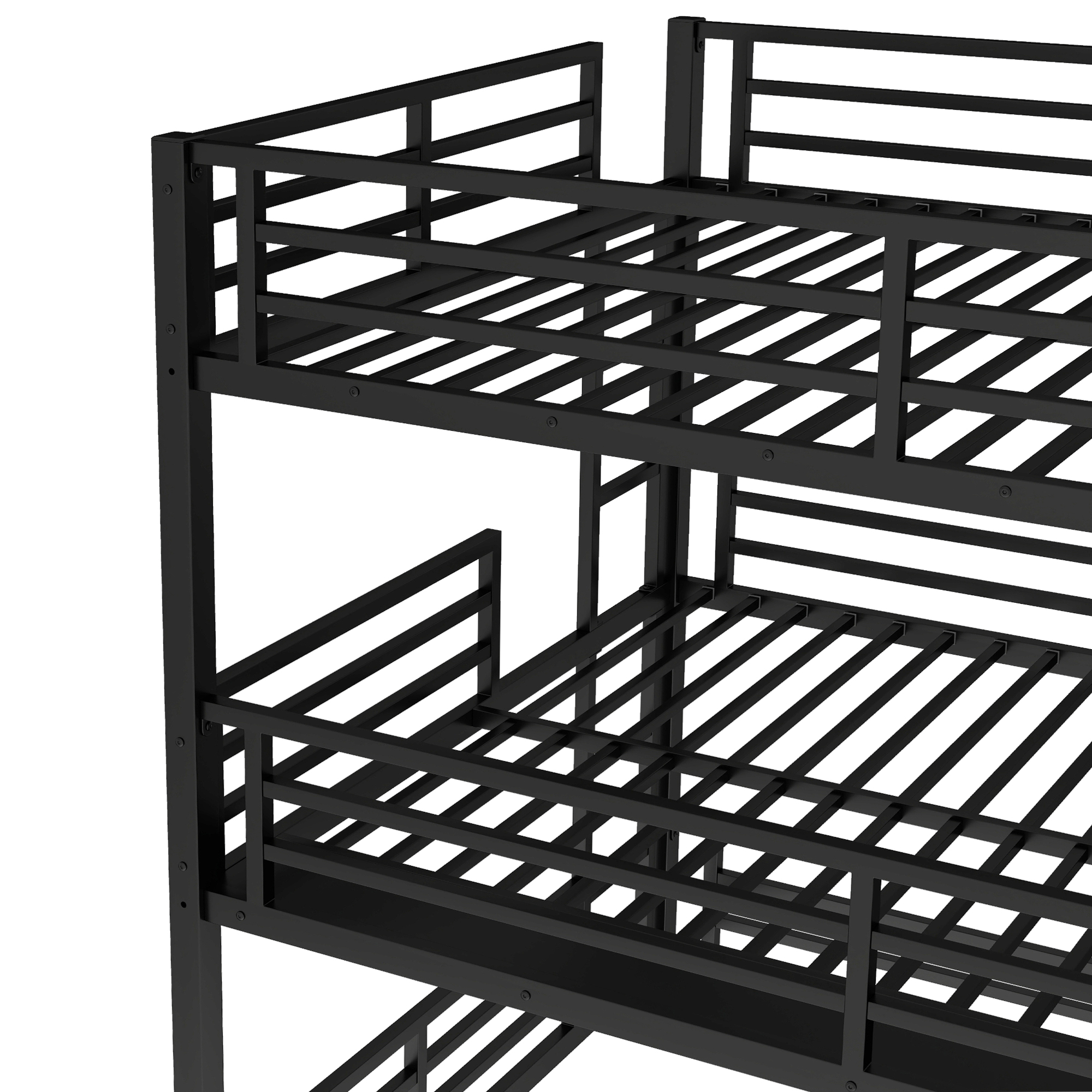 Queen over Full XL over Queen Bunk Bed, Metal Triple Bunk Bed with Safety Guardrails, Heavy-duty Bunk Bed with Noise-reduced Design, Black - Image 6