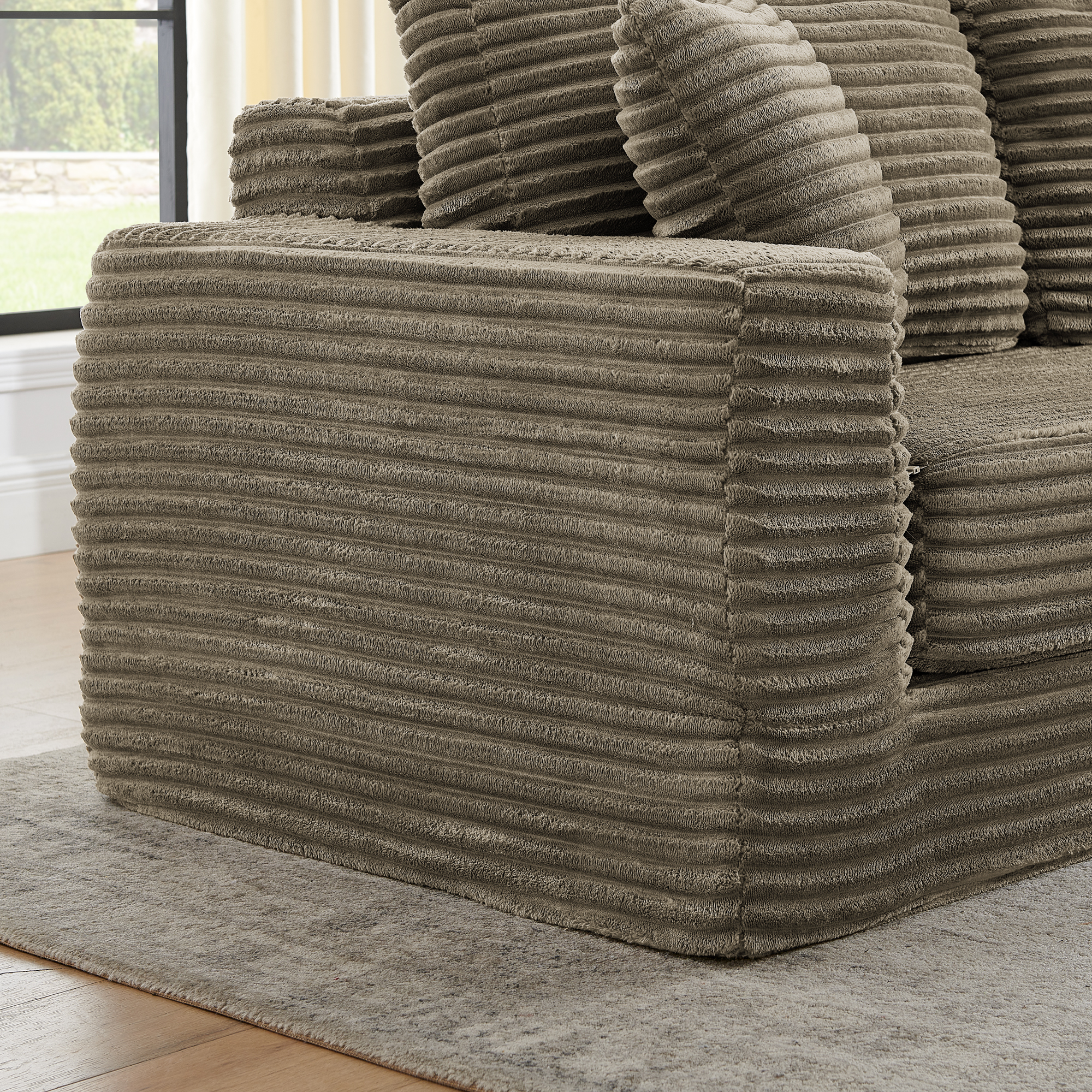 Right sofa seat,L shape Modular Sectional Sofa, Compressed Sectional Sofa Modern Minimalist Style Corduroy Couch,Unfold into a bed, Bedroom, Comfy Compressed Sofa Couch Space-Efficient Design-Brown - Image 6