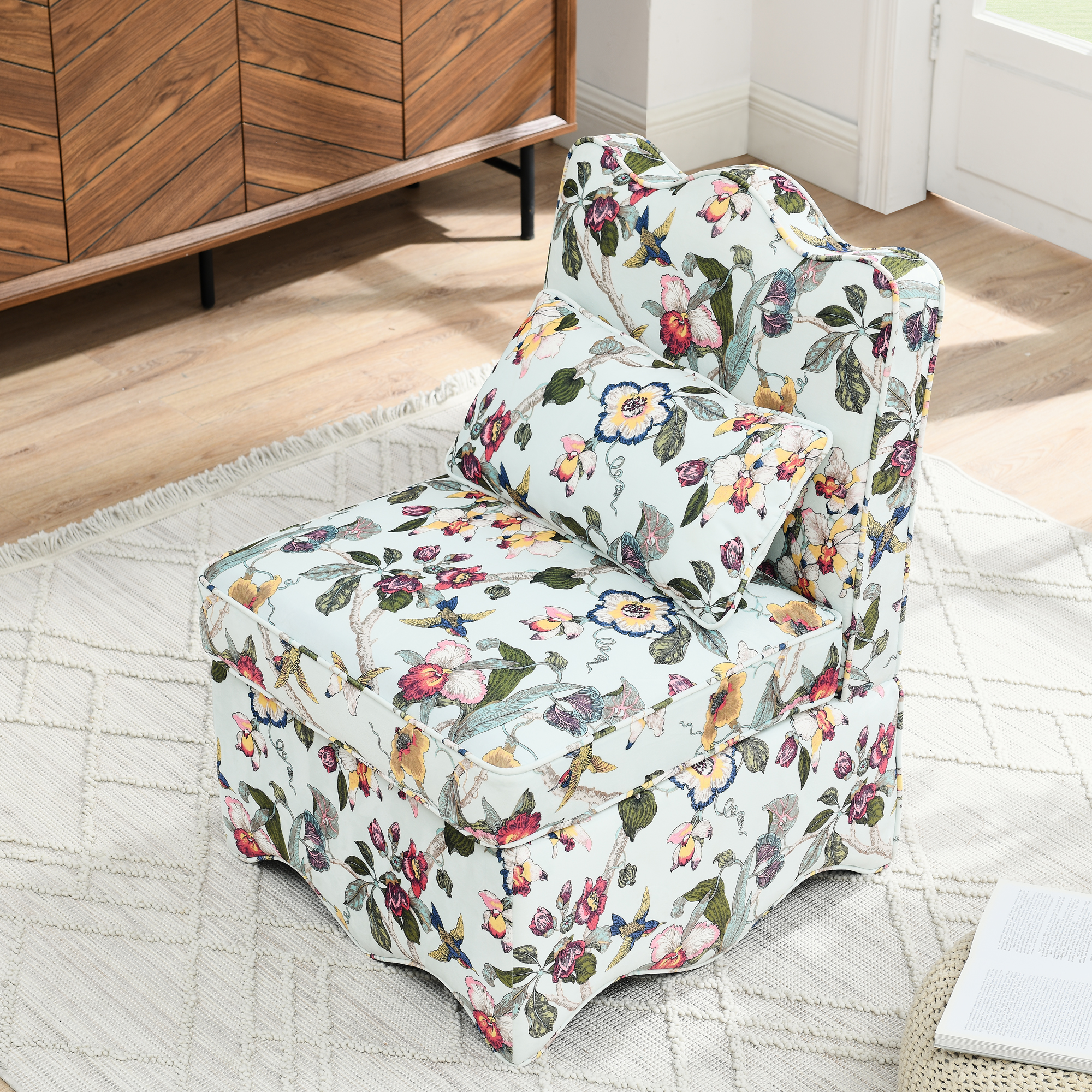 Flannel single dining chair with soft seat cushion and backrest, no armrests, matching pillow can be used as waist cushion, this dining chair can be used in the living room - RED - Image 2