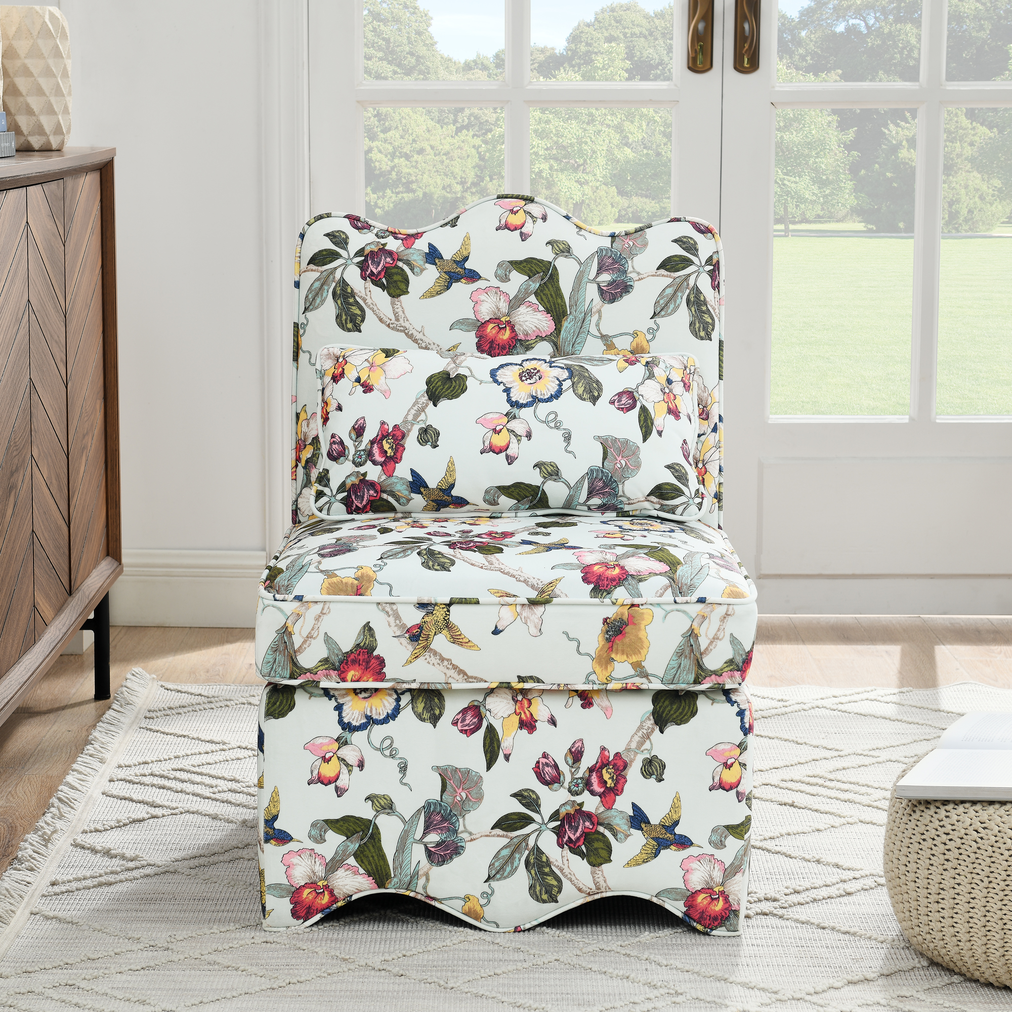 Flannel single dining chair with soft seat cushion and backrest, no armrests, matching pillow can be used as waist cushion, this dining chair can be used in the living room - RED - Image 3