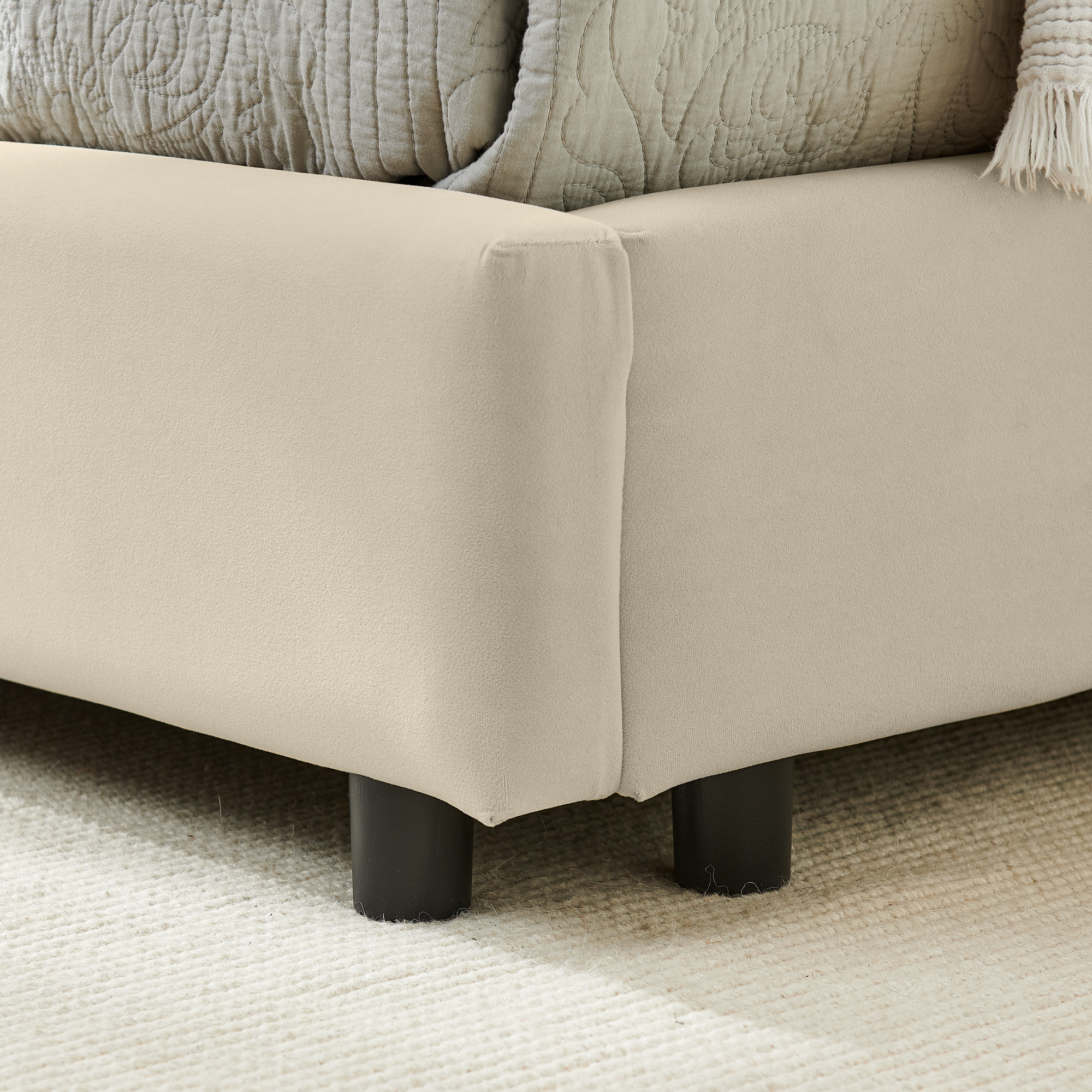 Full Size Upholstered Tufted Bed Frame, Sofa Bed Frame with Comfortable Backrest and Armrests, Full Size Bed for Bedroom, Living Room,Velvet-Beige(81''*60''*29.5'') - Image 6
