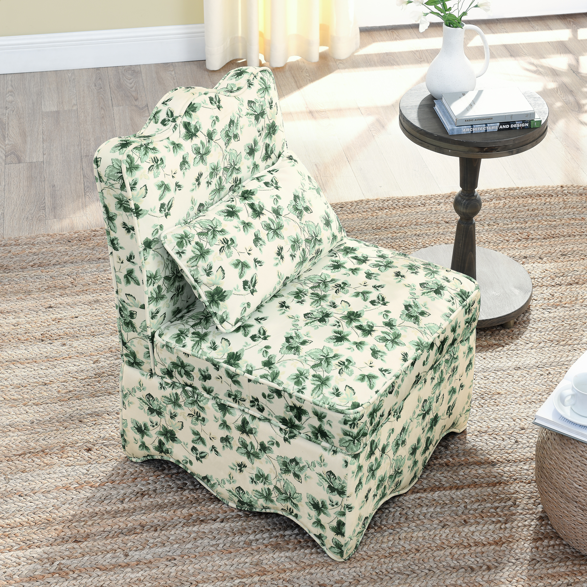 Flannel single dining chair with soft seat cushion and backrest, no armrests, matching pillow can be used as waist cushion, this dining chair can be used in the living room - GREEN - Image 2