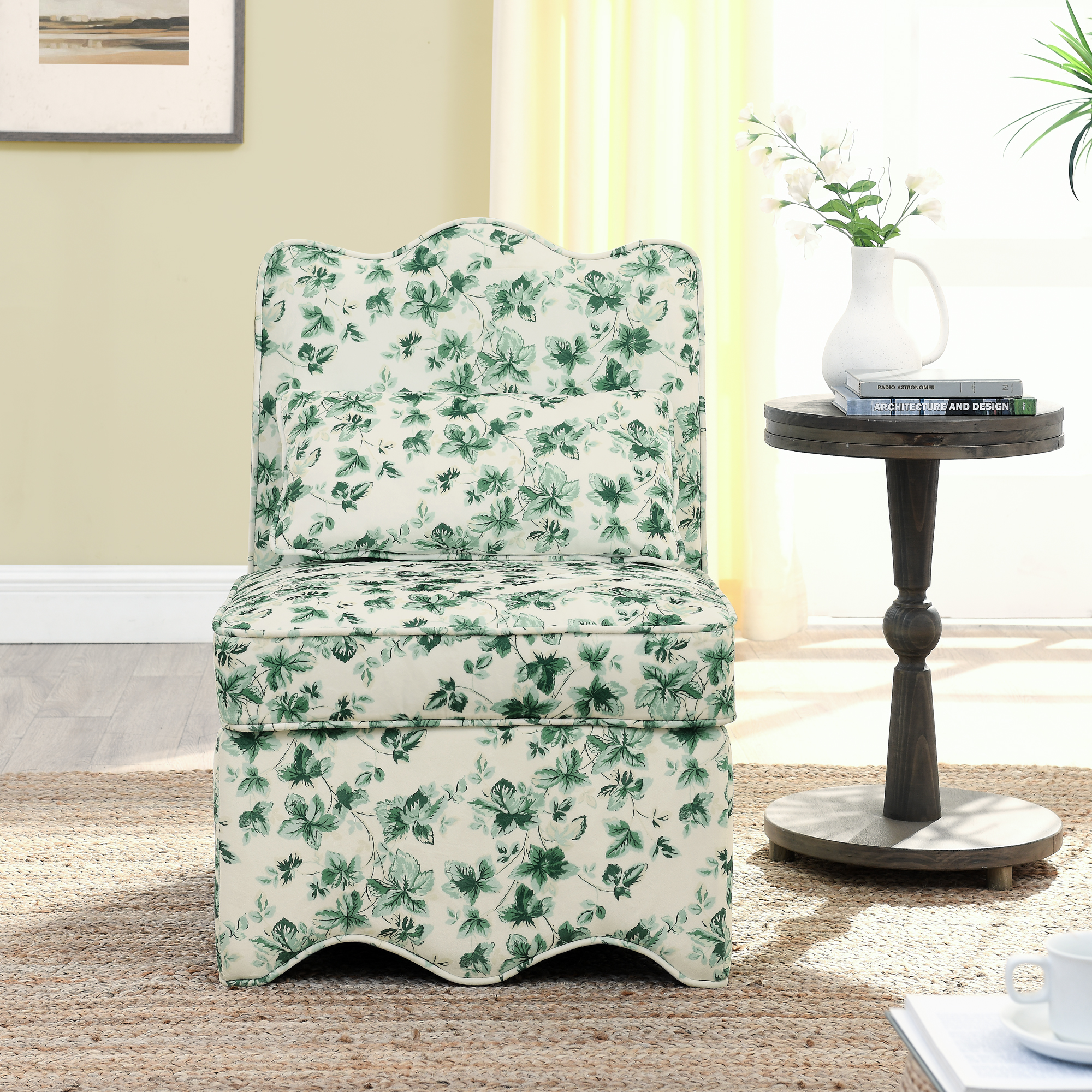 Flannel single dining chair with soft seat cushion and backrest, no armrests, matching pillow can be used as waist cushion, this dining chair can be used in the living room - GREEN - Image 3