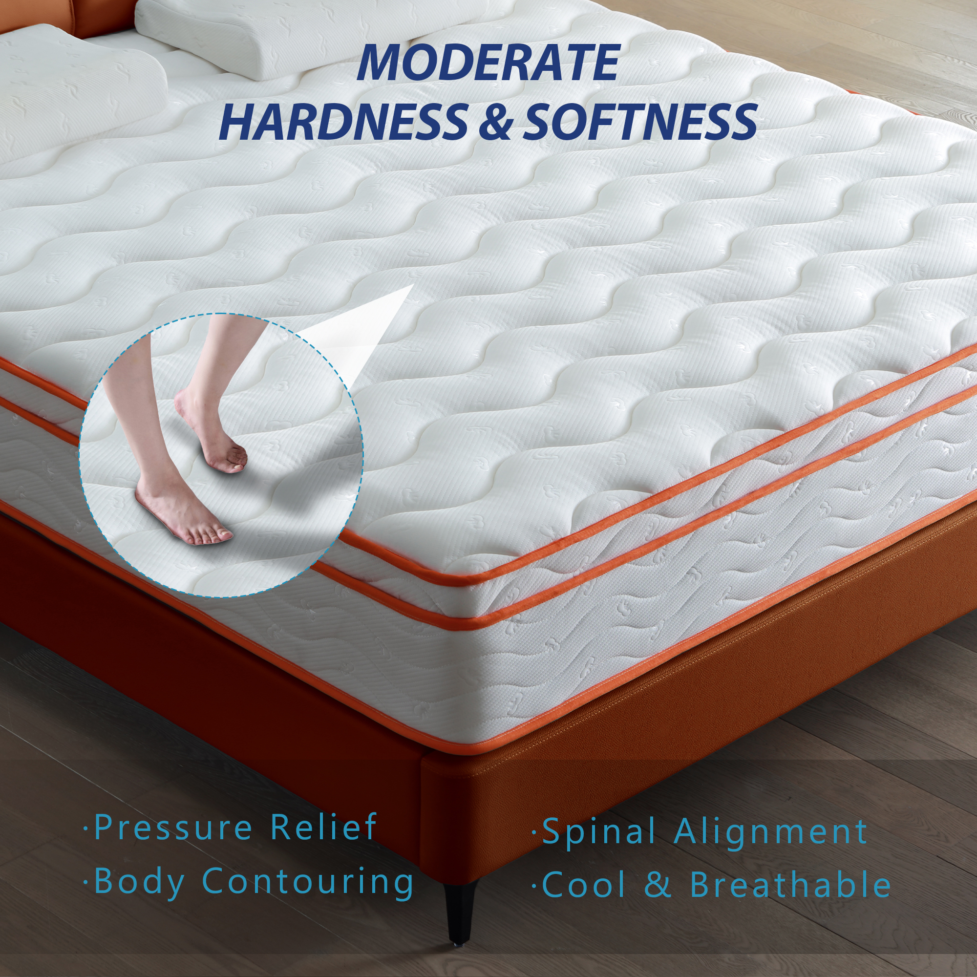 King Mattress, 12 Inch Hybrid Mattress Euro Top Medium Firm for Back & Lumbar Support, 100 Night Trial, Individual Pocket Spring Mattresses for Motion Isolation & Pressure Relief - Image 3