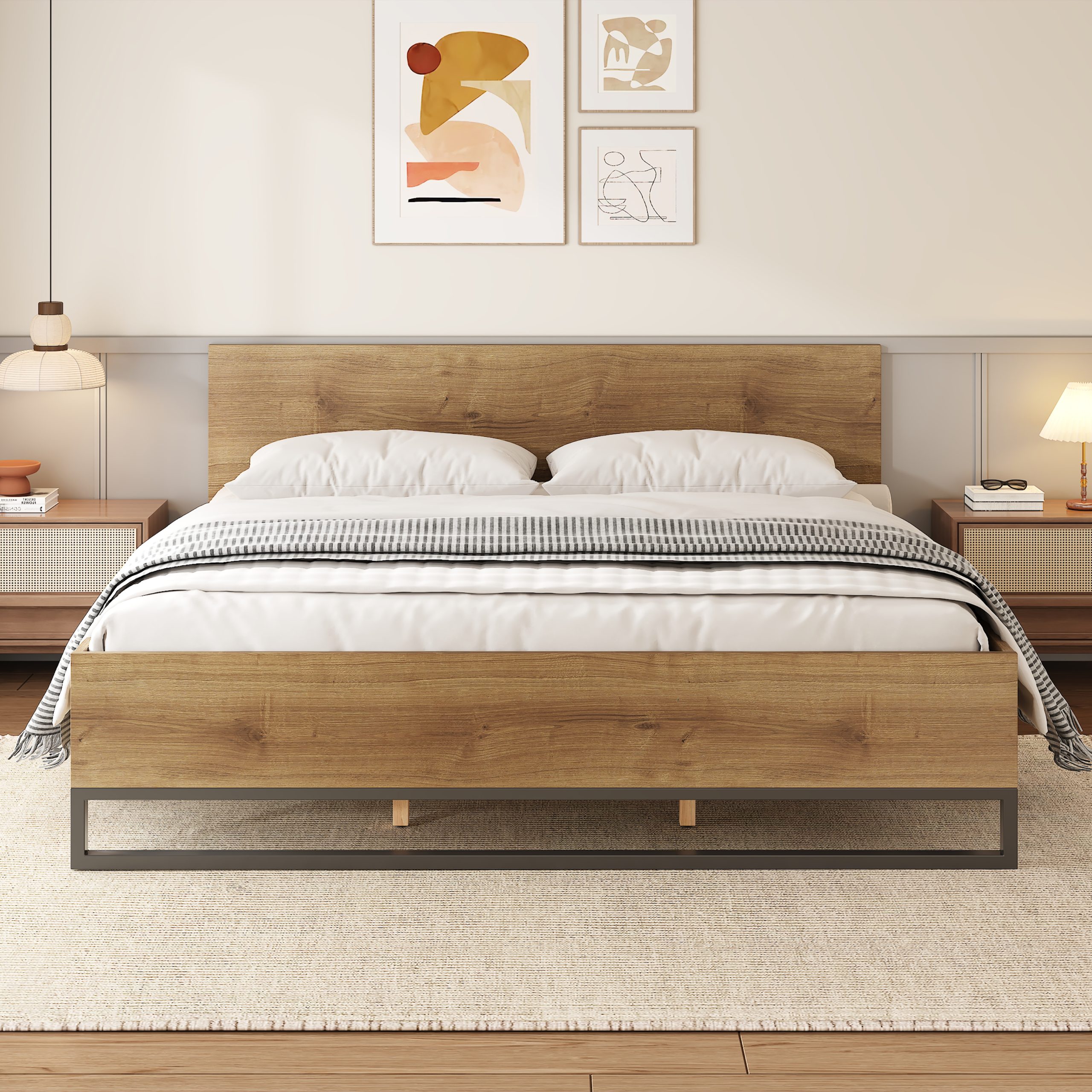 ENGINEERED WOOD BED FRAME KING SIZE,NATURAL & BLACK COLOR - Image 2
