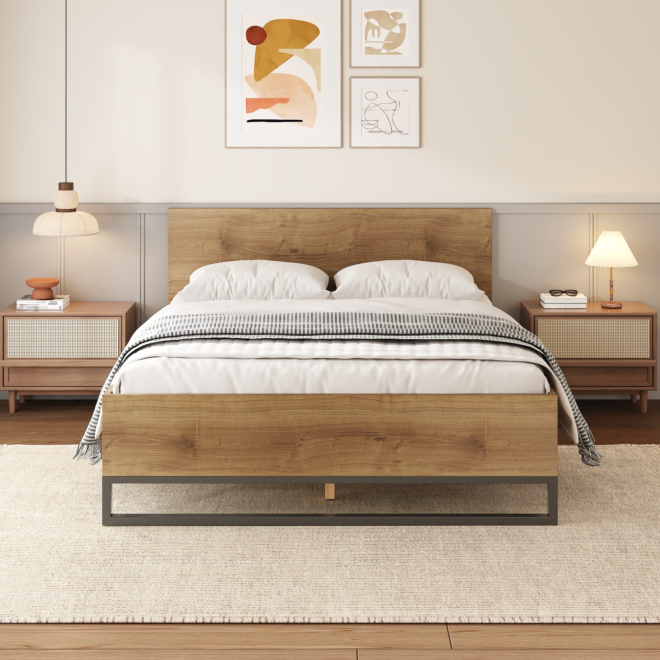 ENGINEERED WOOD BED FRAME QUEEN SIZE,NATURAL & BLACK COLOR - Image 2