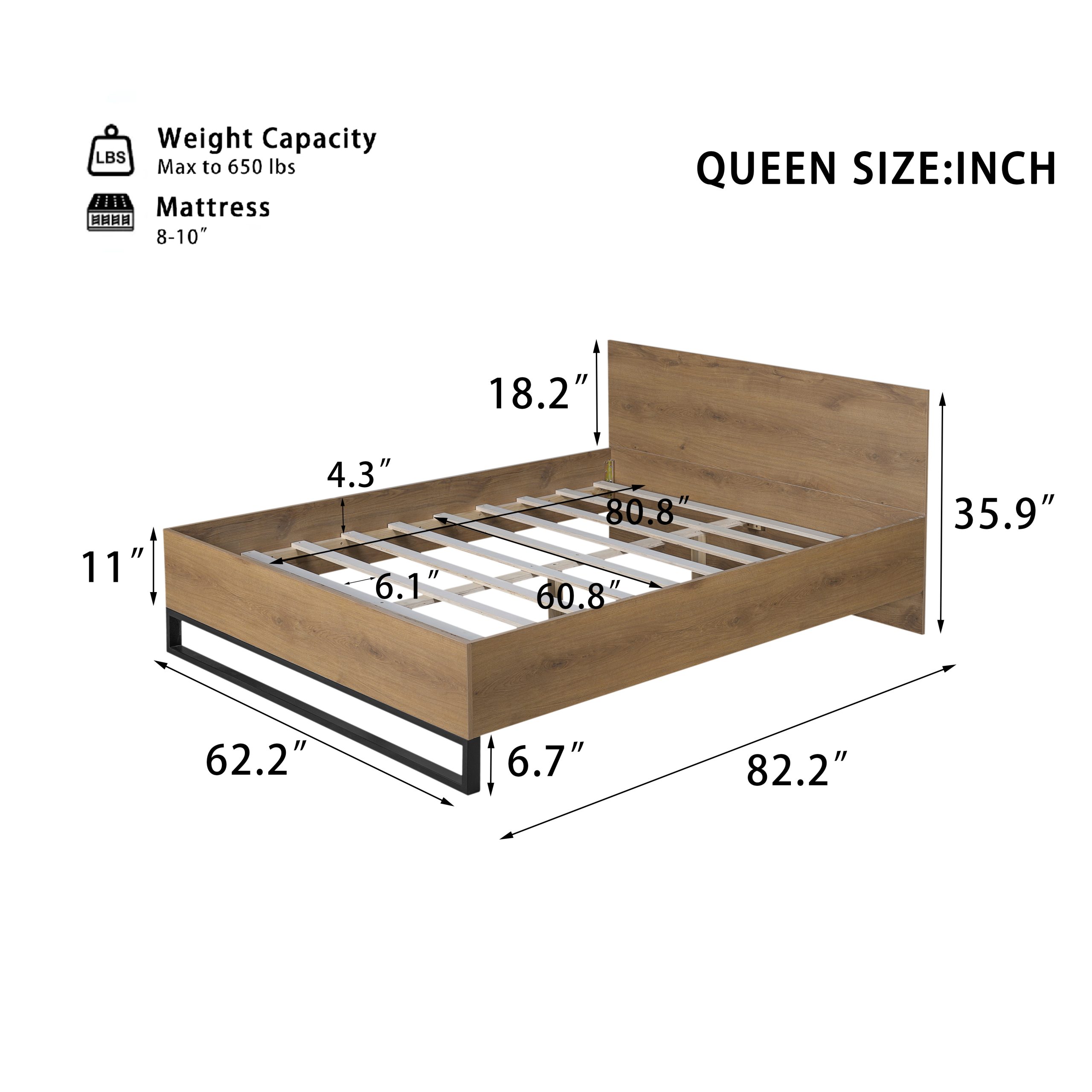 ENGINEERED WOOD BED FRAME QUEEN SIZE,NATURAL & BLACK COLOR - Image 3