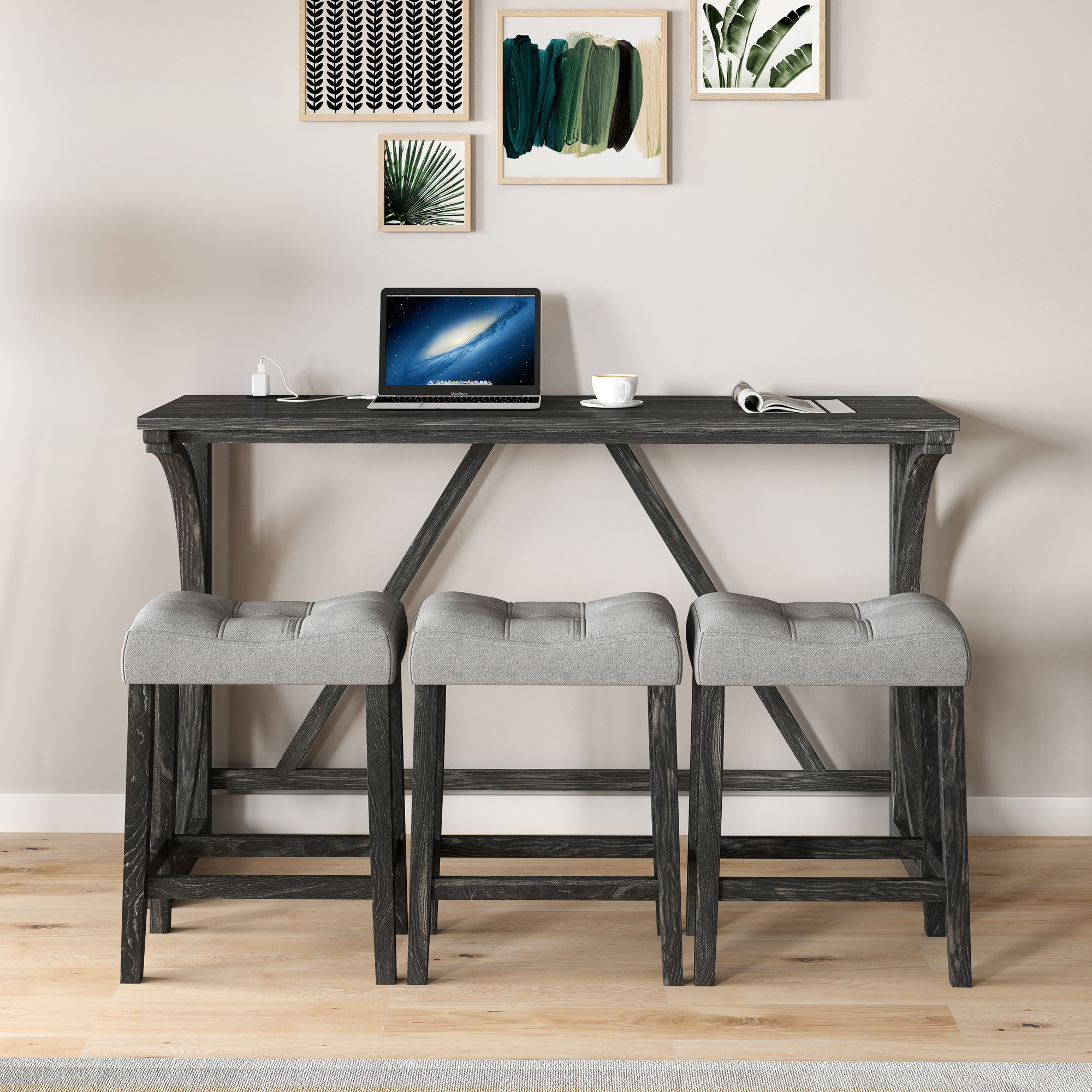 Bar Table Set with Power Outlet, Bar Table and Chairs Set, 4 Piece Dining Table Set, Industrial Breakfast Table Set, for Living Room, Dining Room, Game Room - Image 5