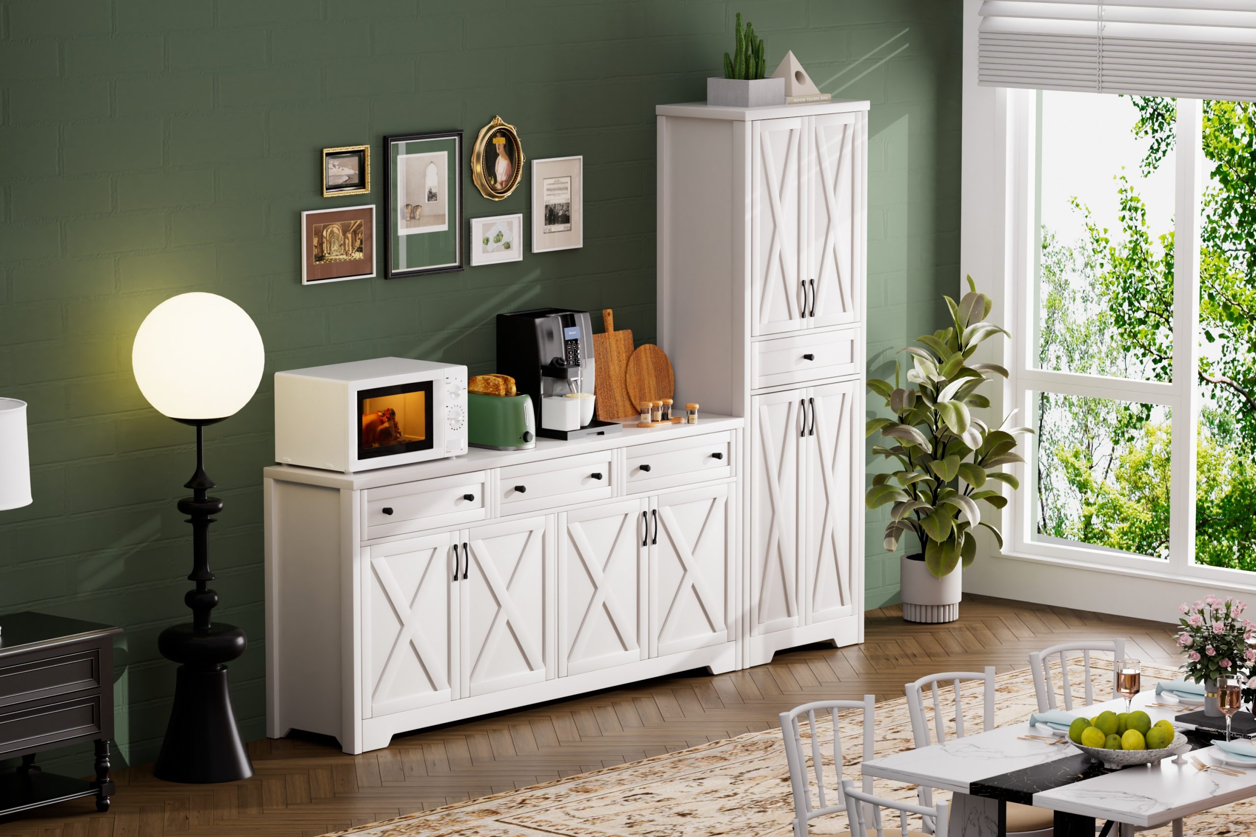 66 inch TV cabinet for living room, multifunctional combination TV cabinet, large capacity storage cabinet, can be used in living room, bedroom, office area, white, 66.1''L x 15''W x 30''H. - Image 5