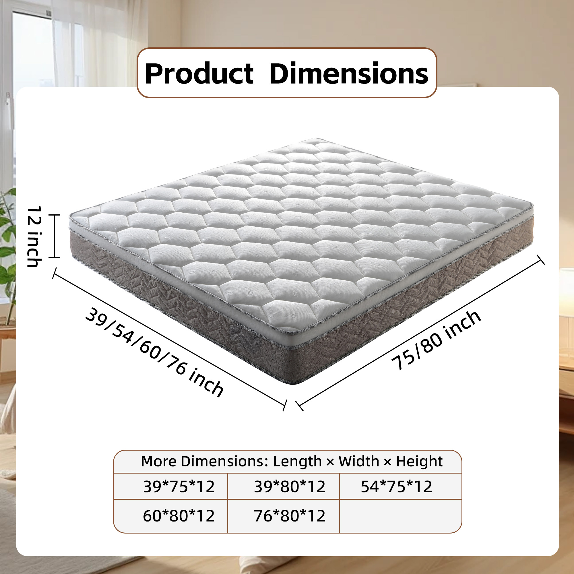 12" Mattress CertiPUR-US Certified Hybrid Memory Foam Pocket Spring Mattresses - Image 6