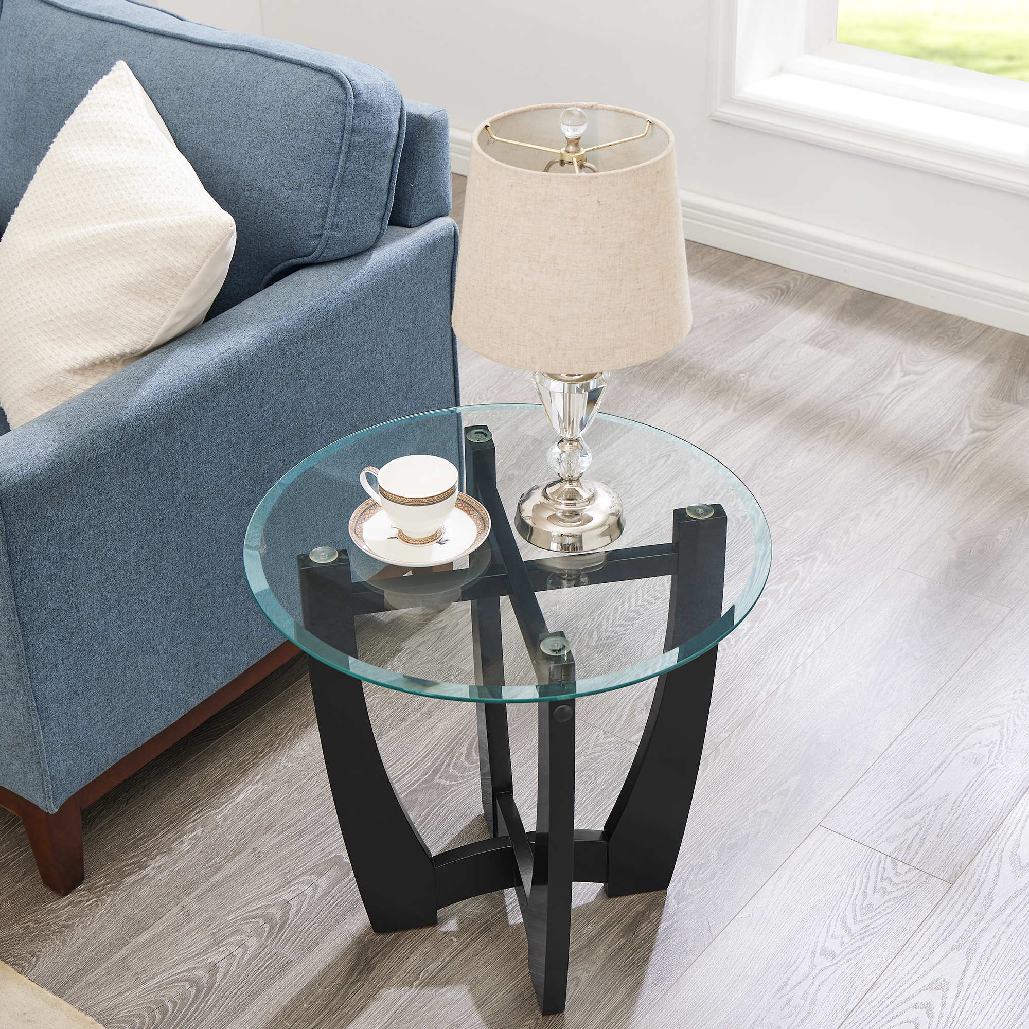 23.5 inch round glass coffee table, black round coffee table center table with glass top, small coffee table for living room, office and apartment - Image 2