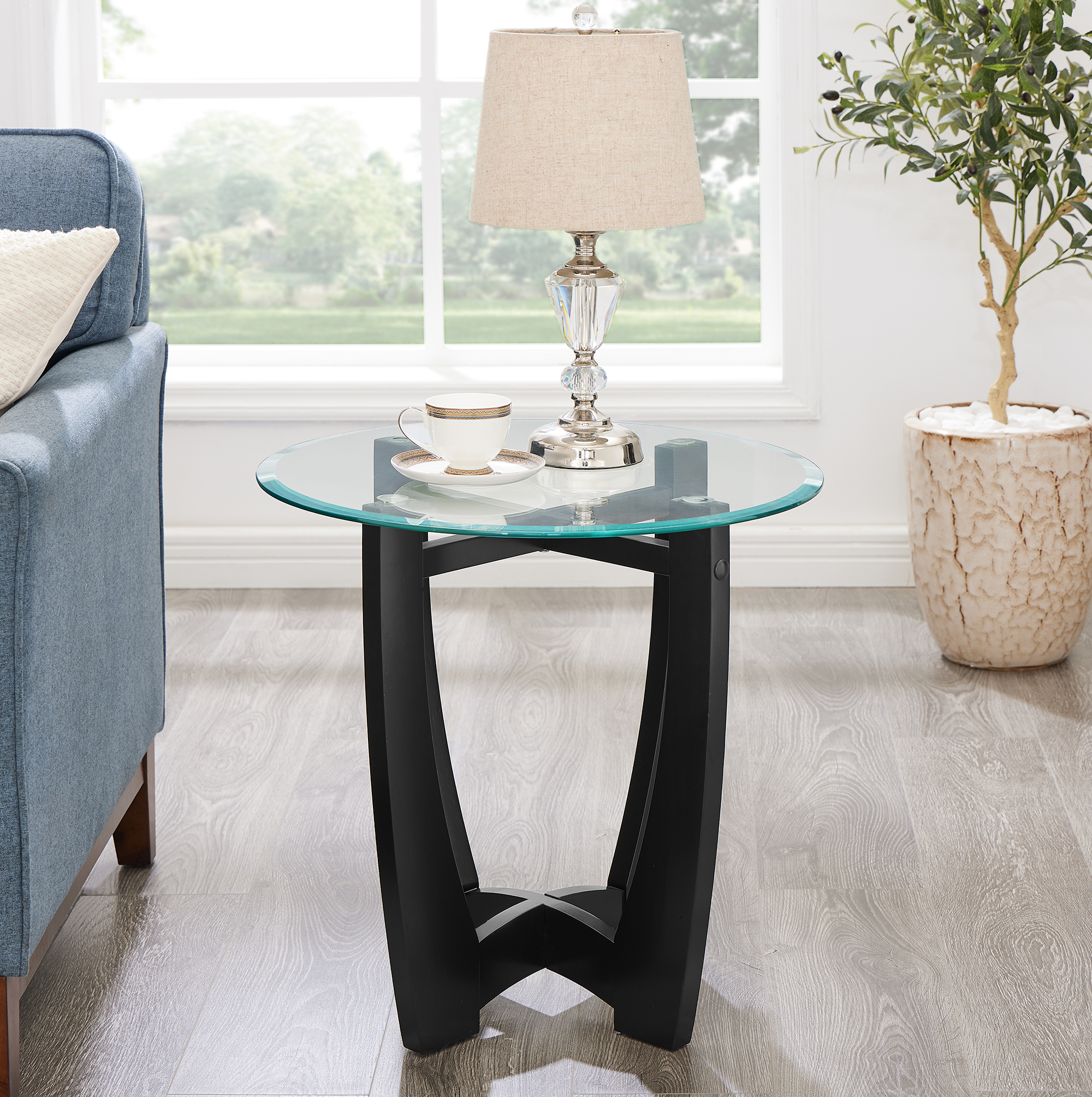 23.5 inch round glass coffee table, black round coffee table center table with glass top, small coffee table for living room, office and apartment - Image 3